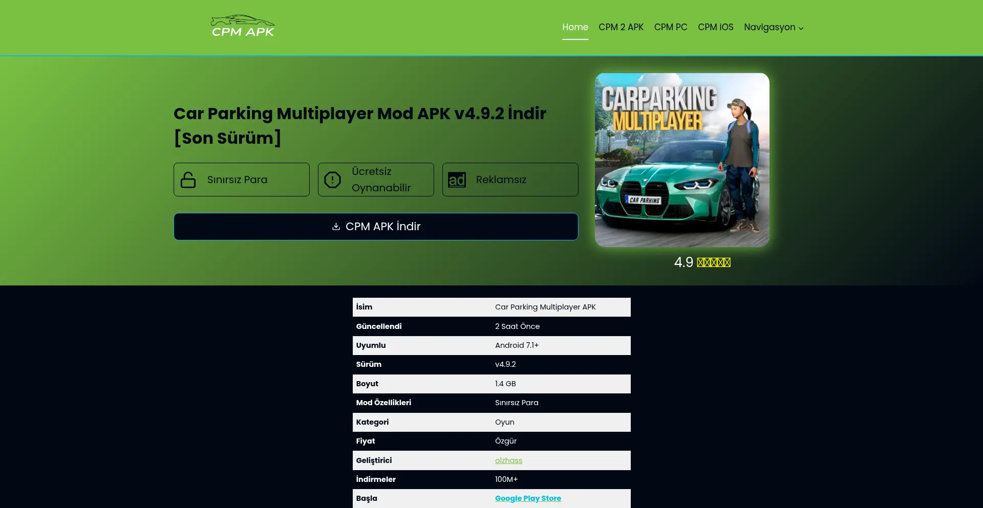 Website screenshot of Carparkingmultiplayerapk.tr