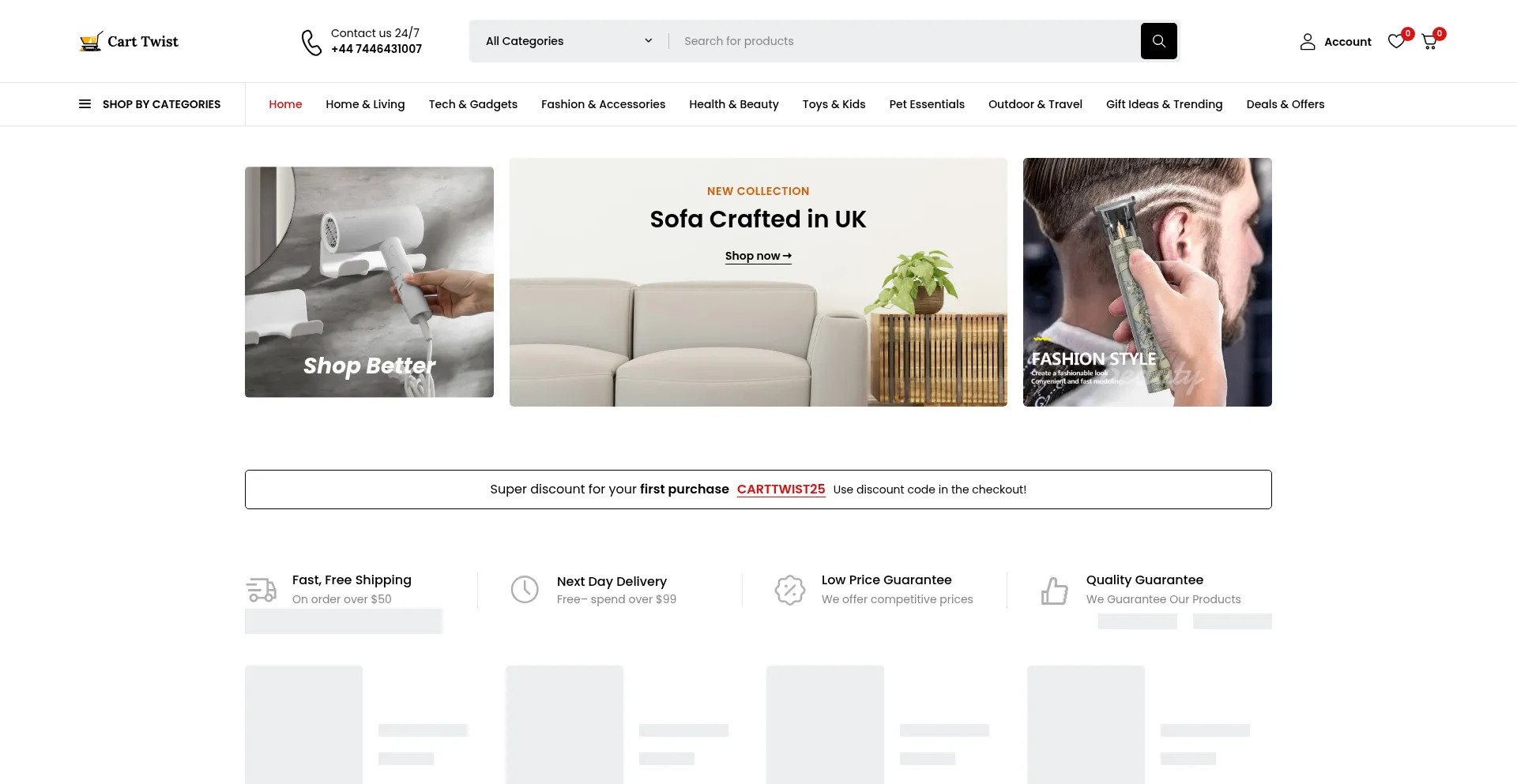 Website screenshot of Carttwist.com