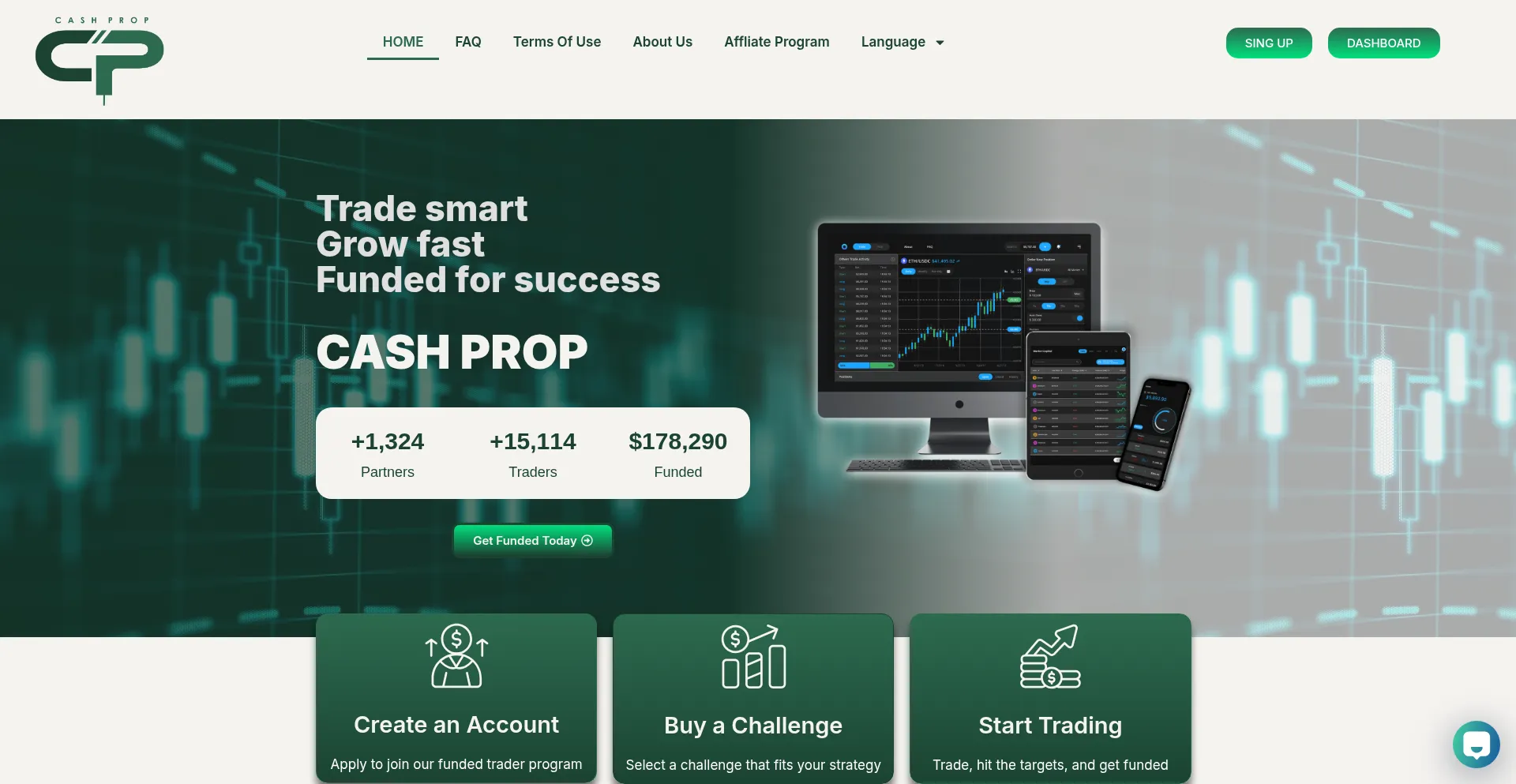 Website screenshot of Cash-prop.com