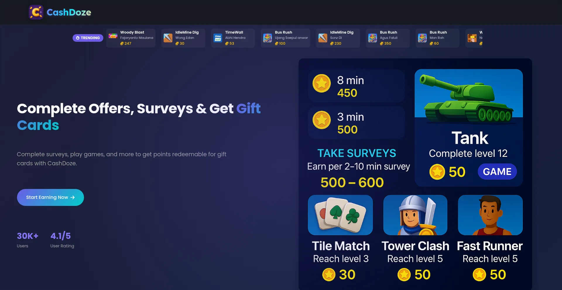 Website screenshot of Cashdoze.com