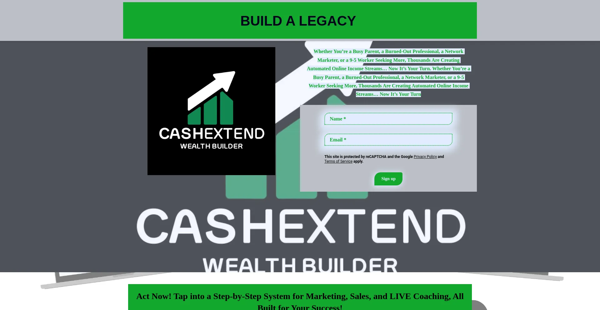 Website screenshot of Cashextendwealthbuilder.com