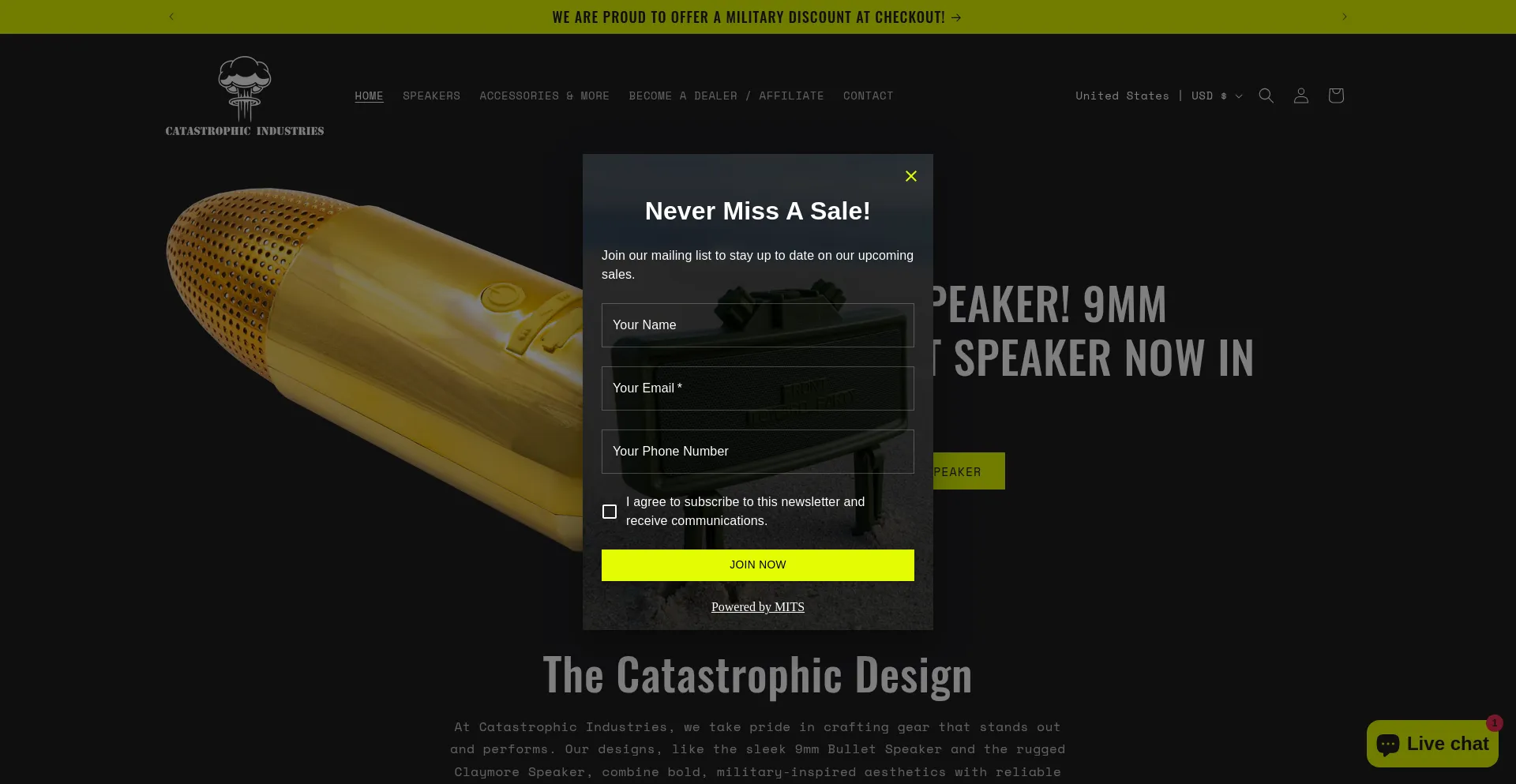 Website screenshot of Catastrophicind.com