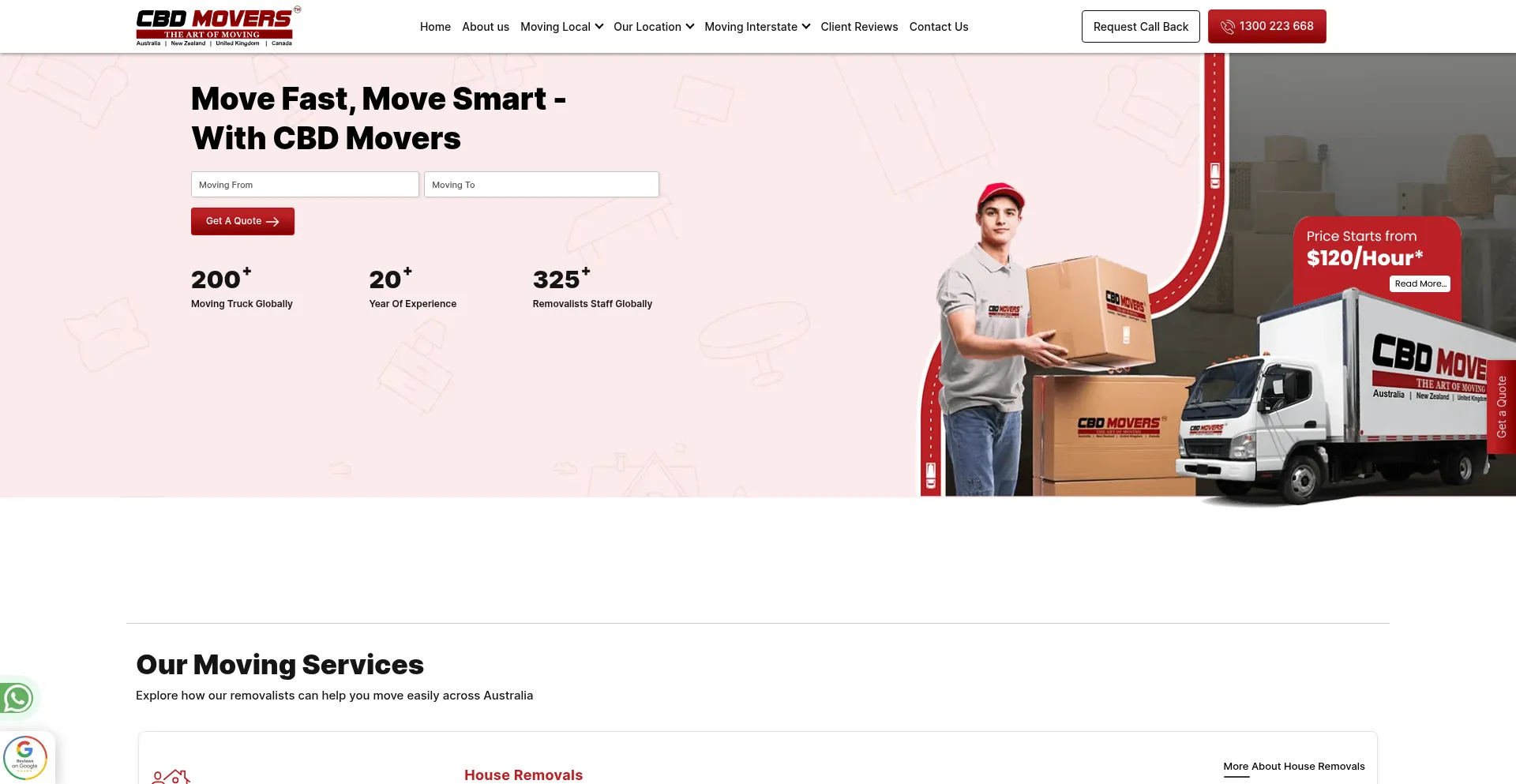 Website screenshot of Cbdmovers.com.au