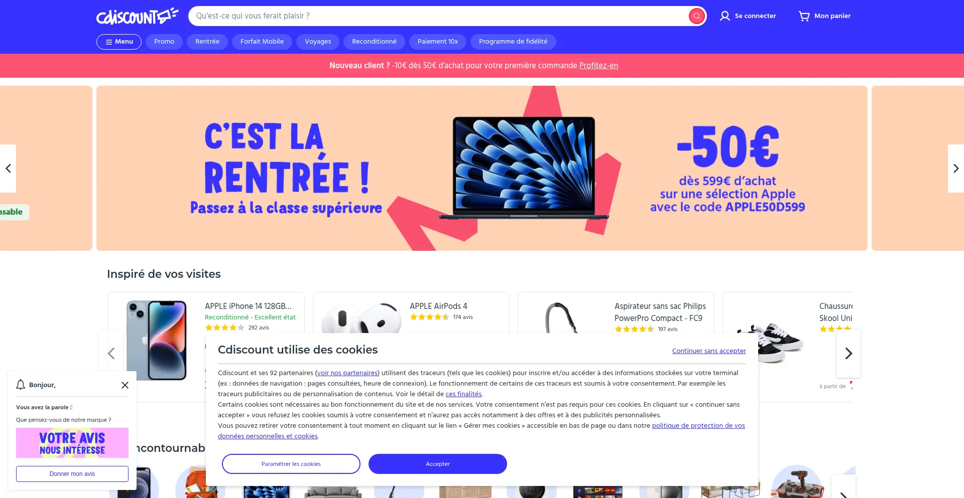 Website screenshot of Cdiscount.fr