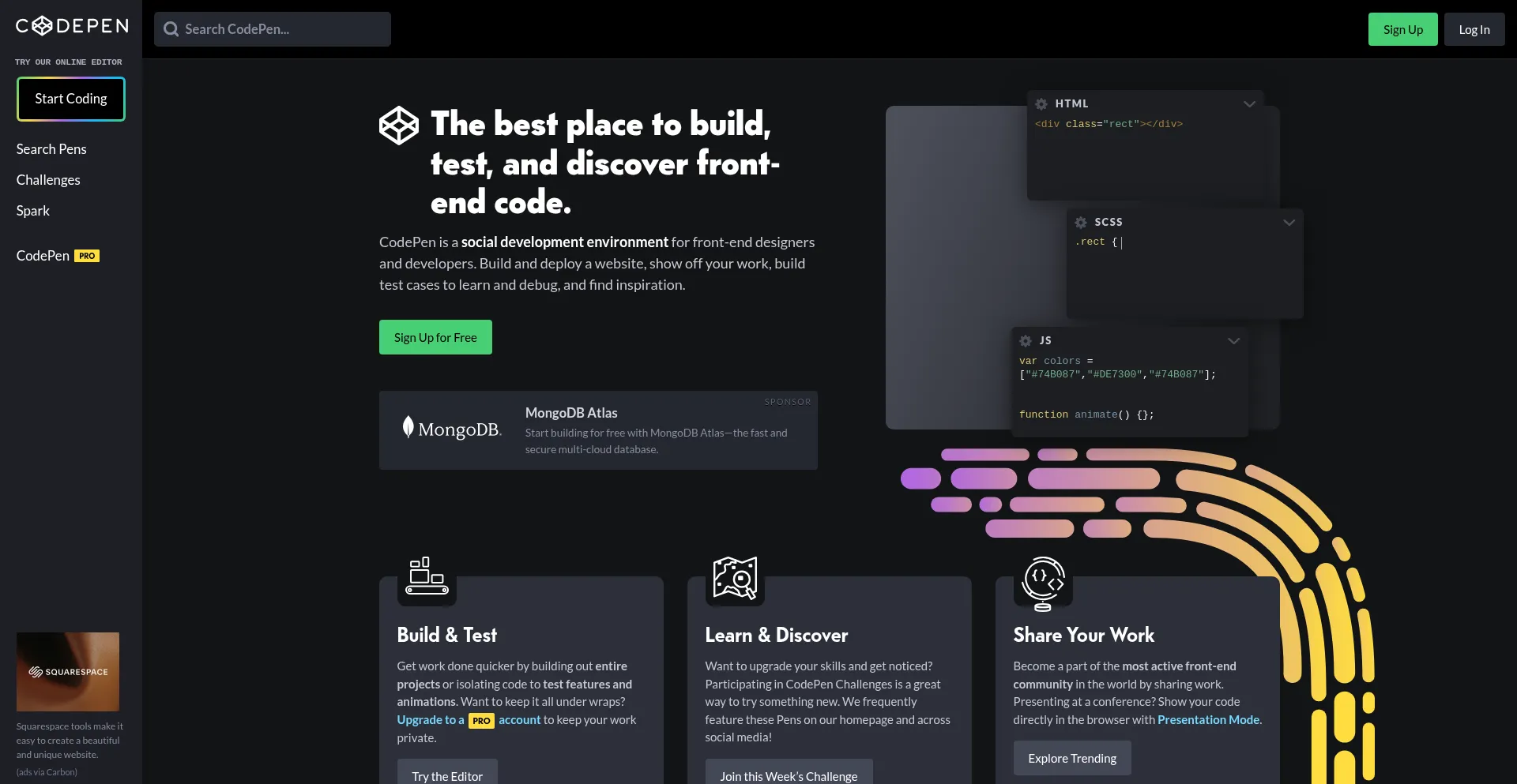 Website screenshot of Cdpn.io