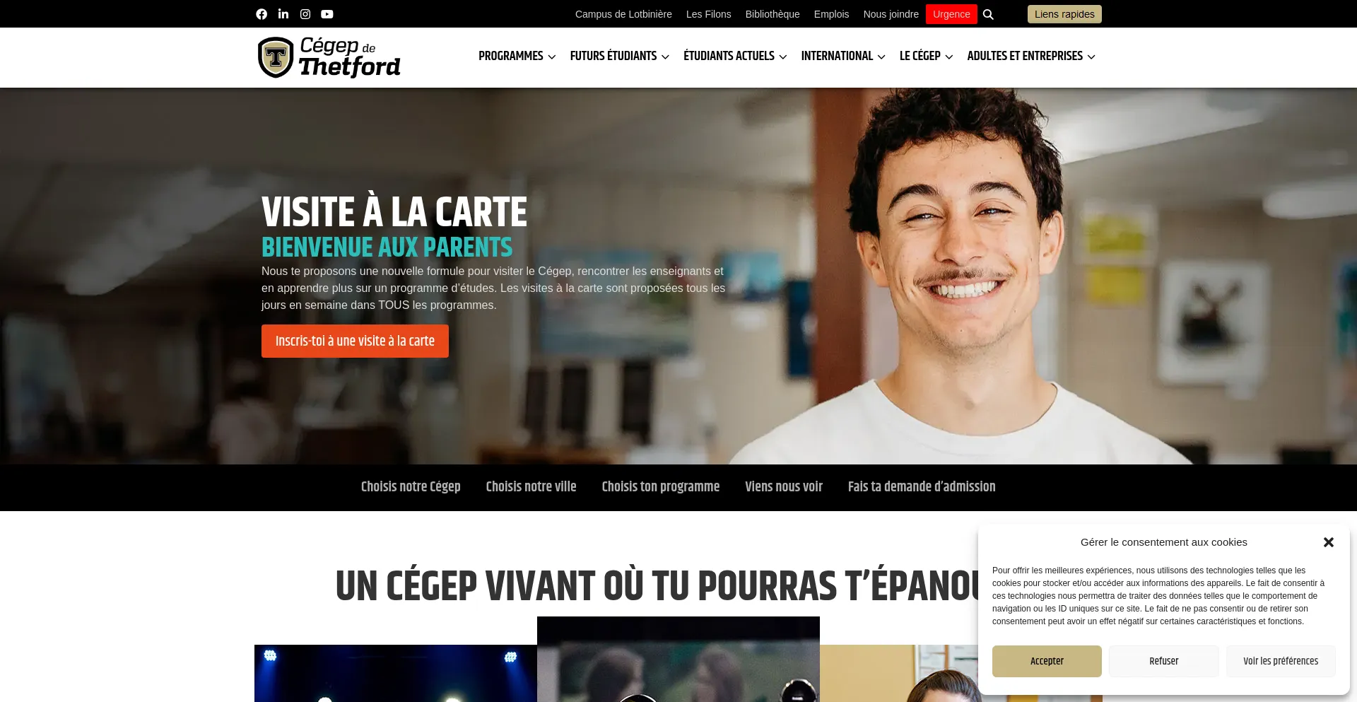 Website screenshot of Cegepthetford.ca
