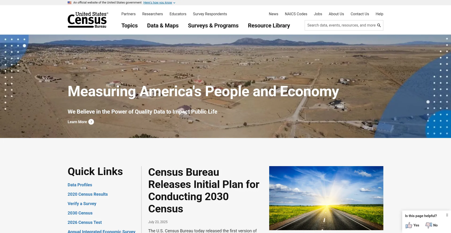 Website screenshot of Census.gov