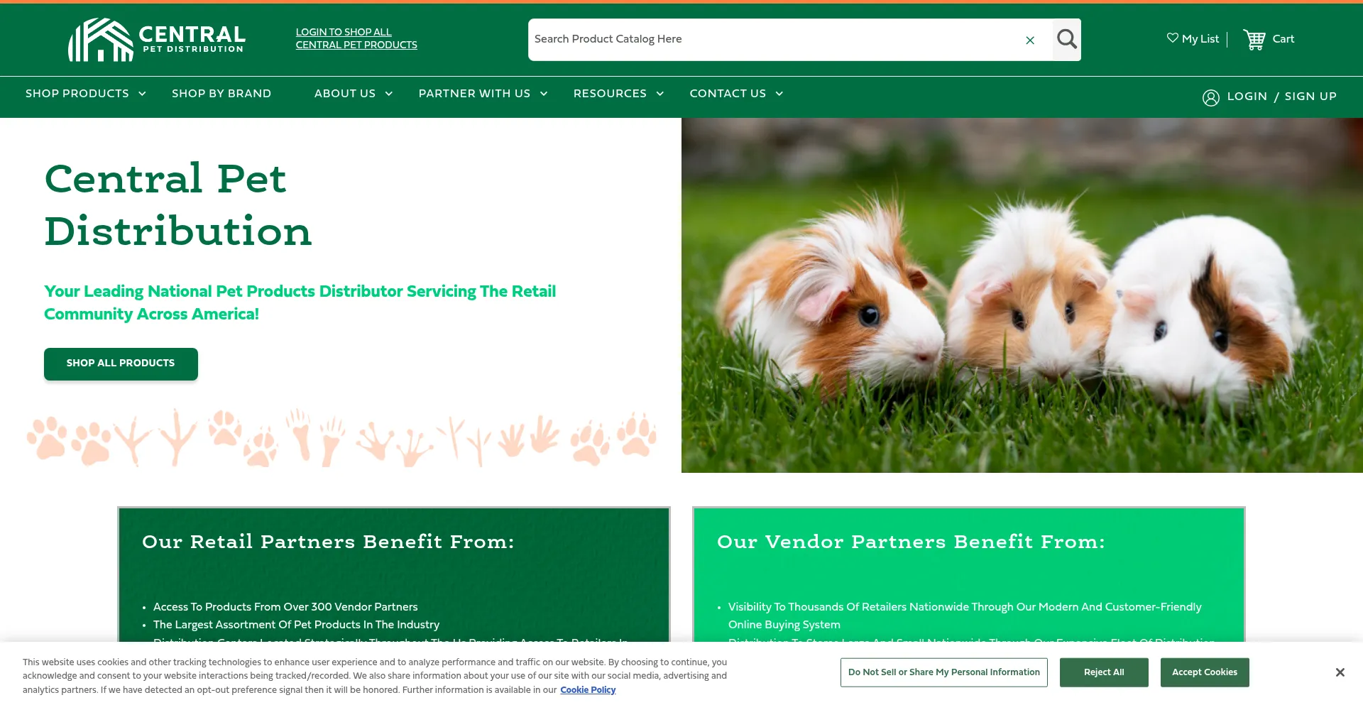 Website screenshot of Centralpet.com