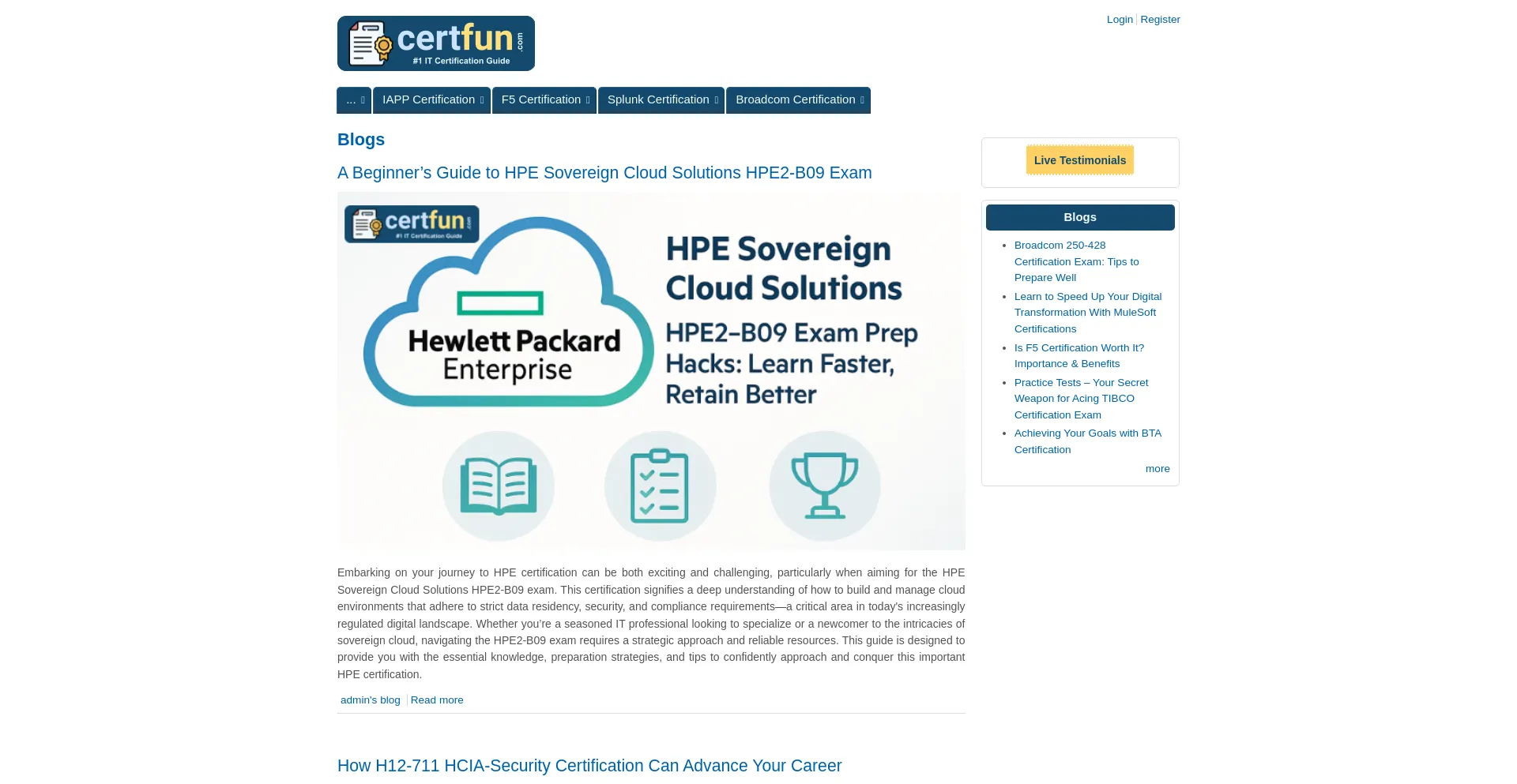 Website screenshot of Certfun.com