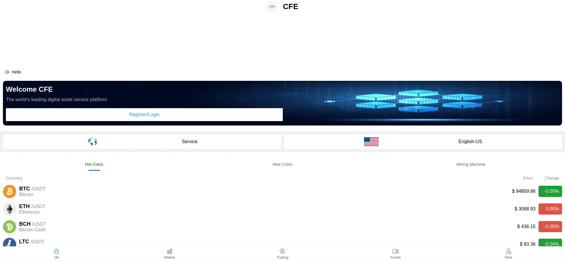 Website screenshot of Cfebtc.com