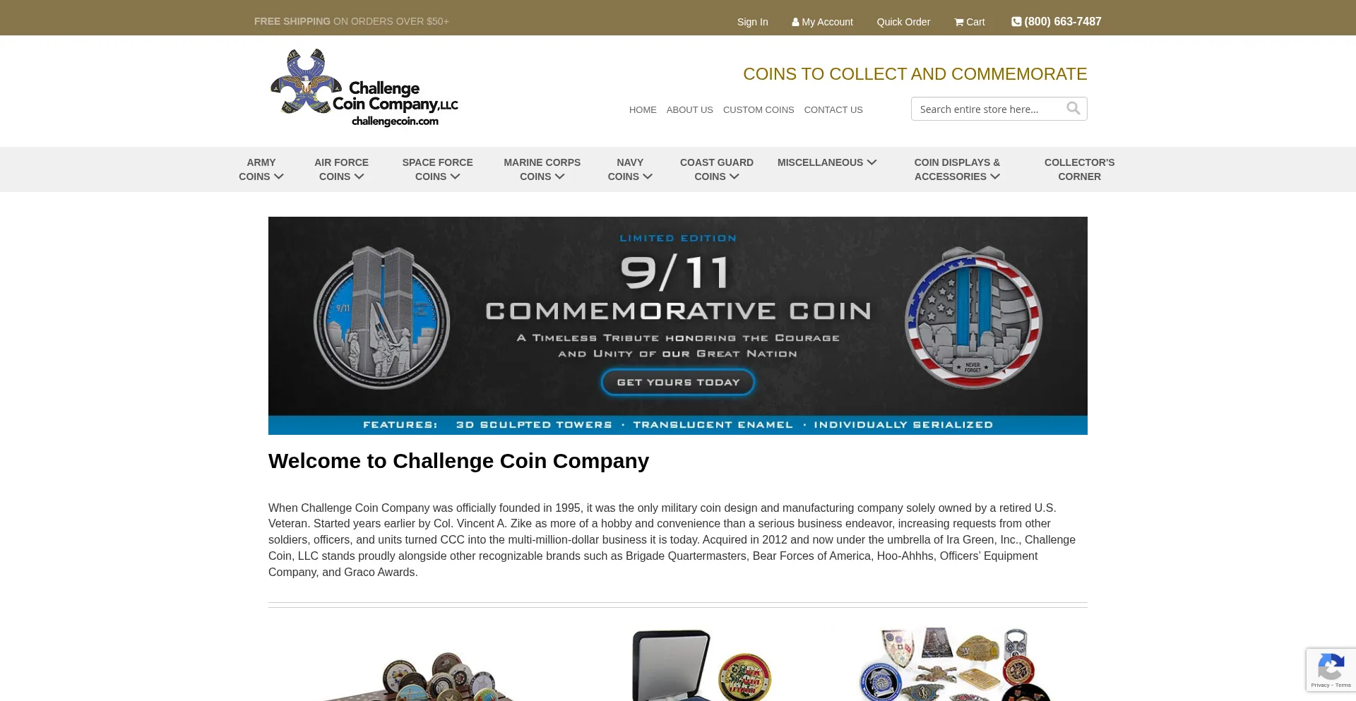 Website screenshot of Challengecoin.com