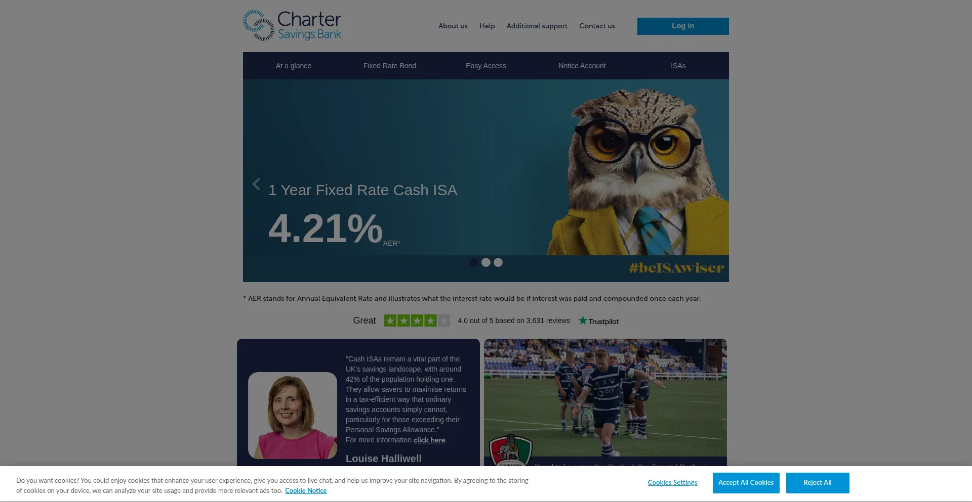 Website screenshot of Chartersavingsbank.co.uk