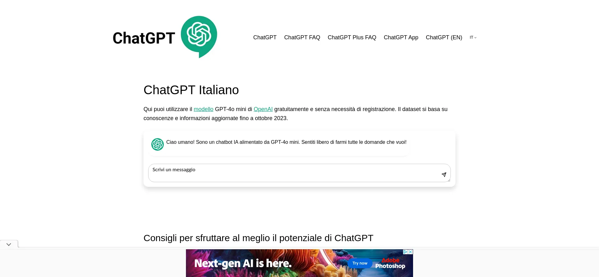 Website screenshot of Chatgpt.it