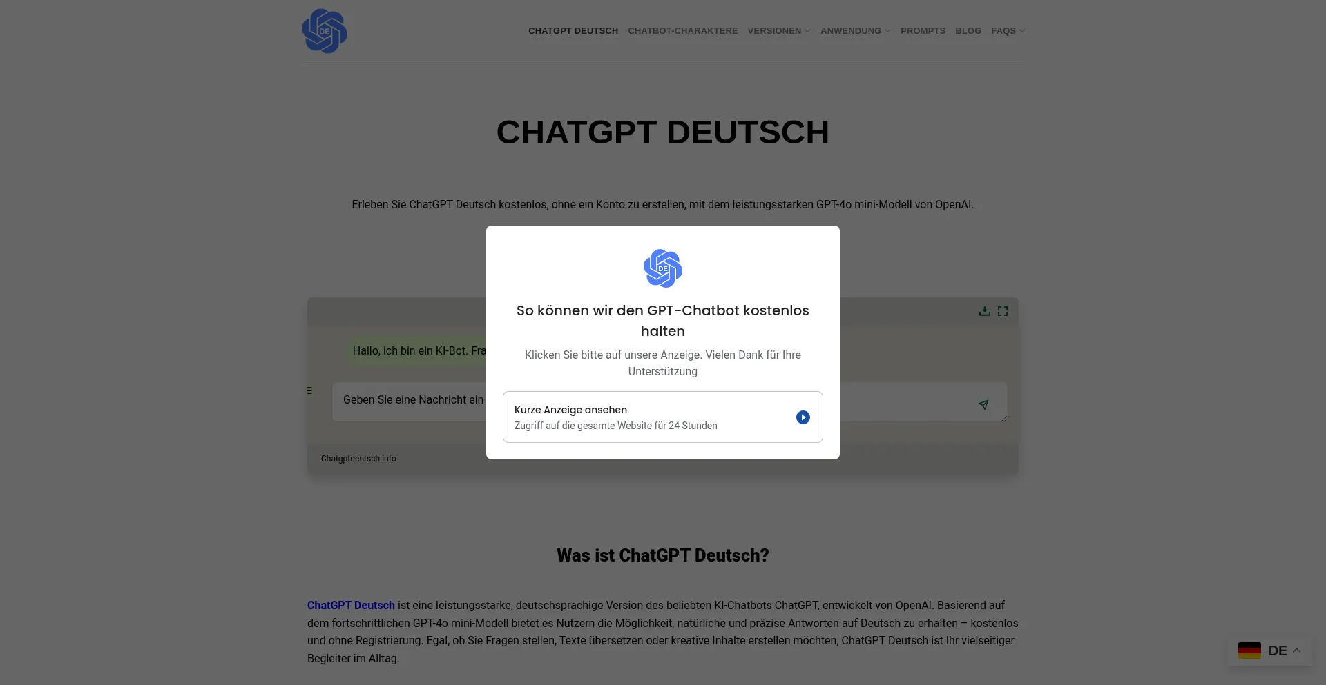 Website screenshot of Chatgptdeutsch.info