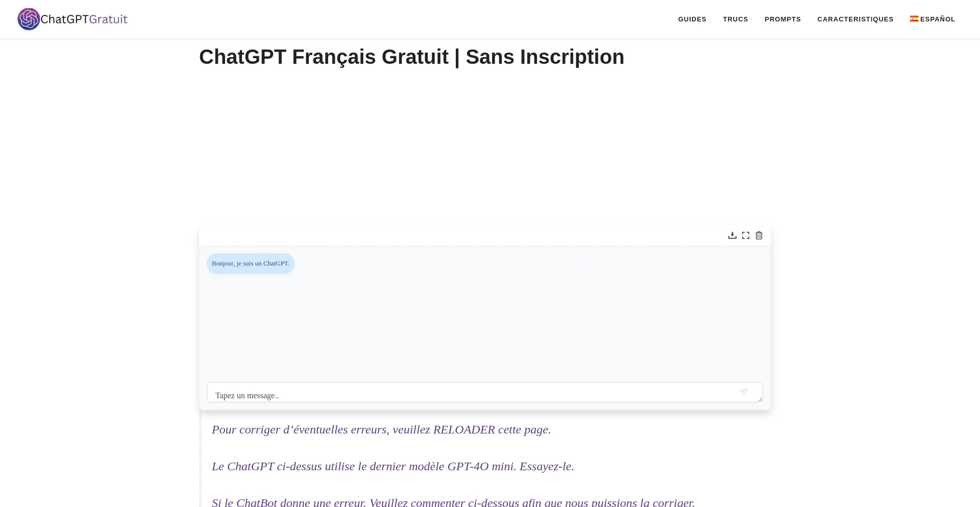 Website screenshot of Chatgptgratuit.app