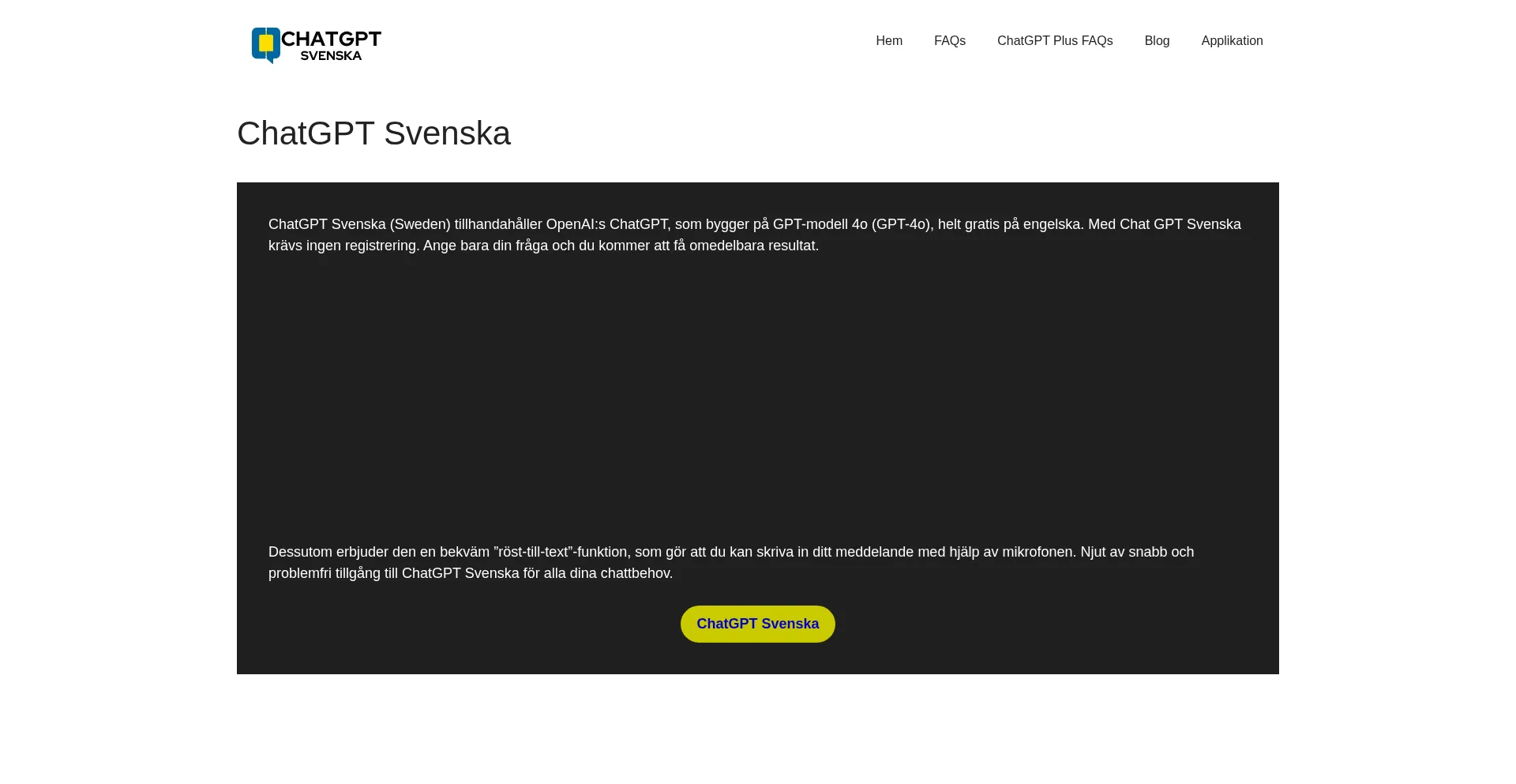 Website screenshot of Chatgptsvenska.org