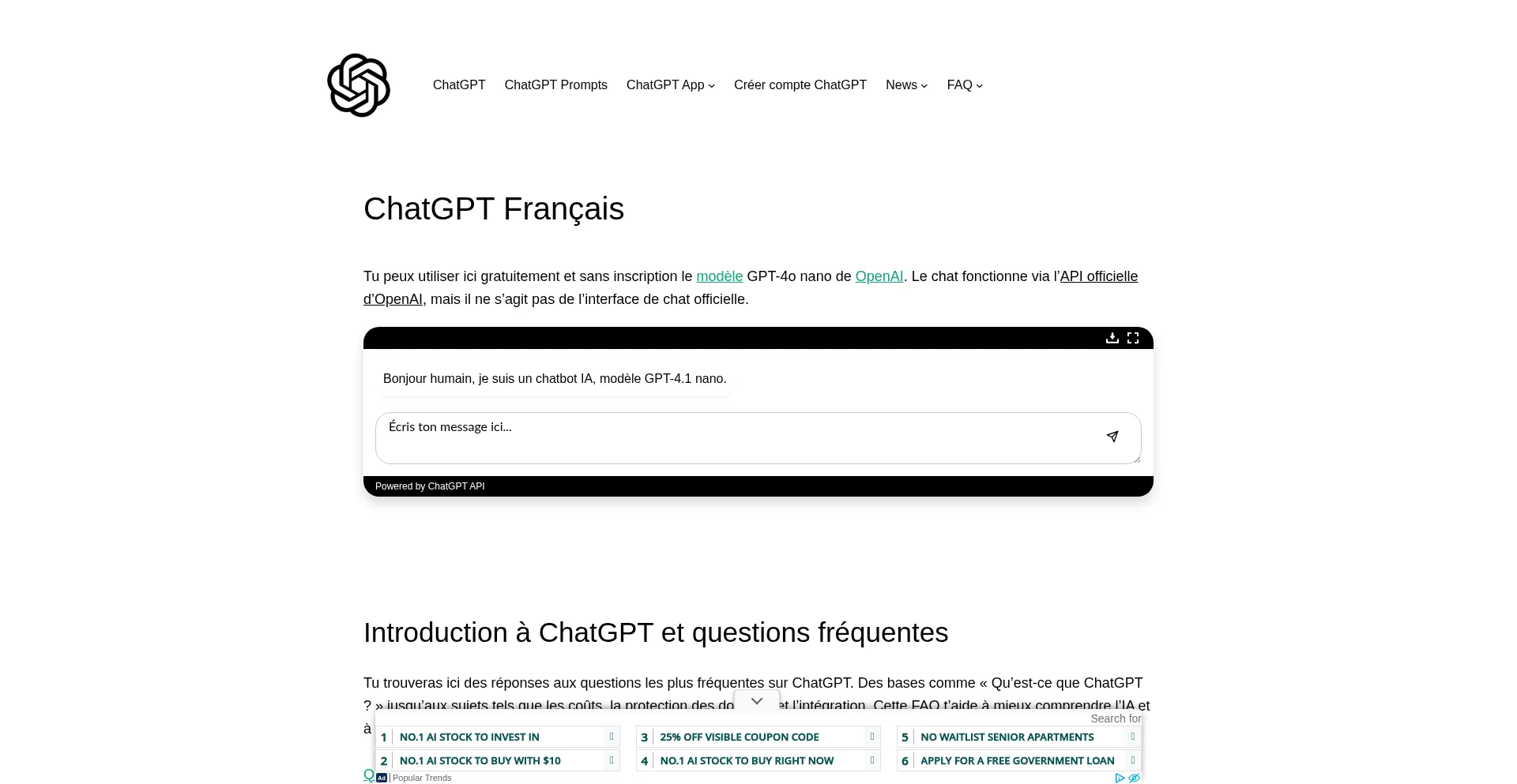 Website screenshot of Chatopenai.fr