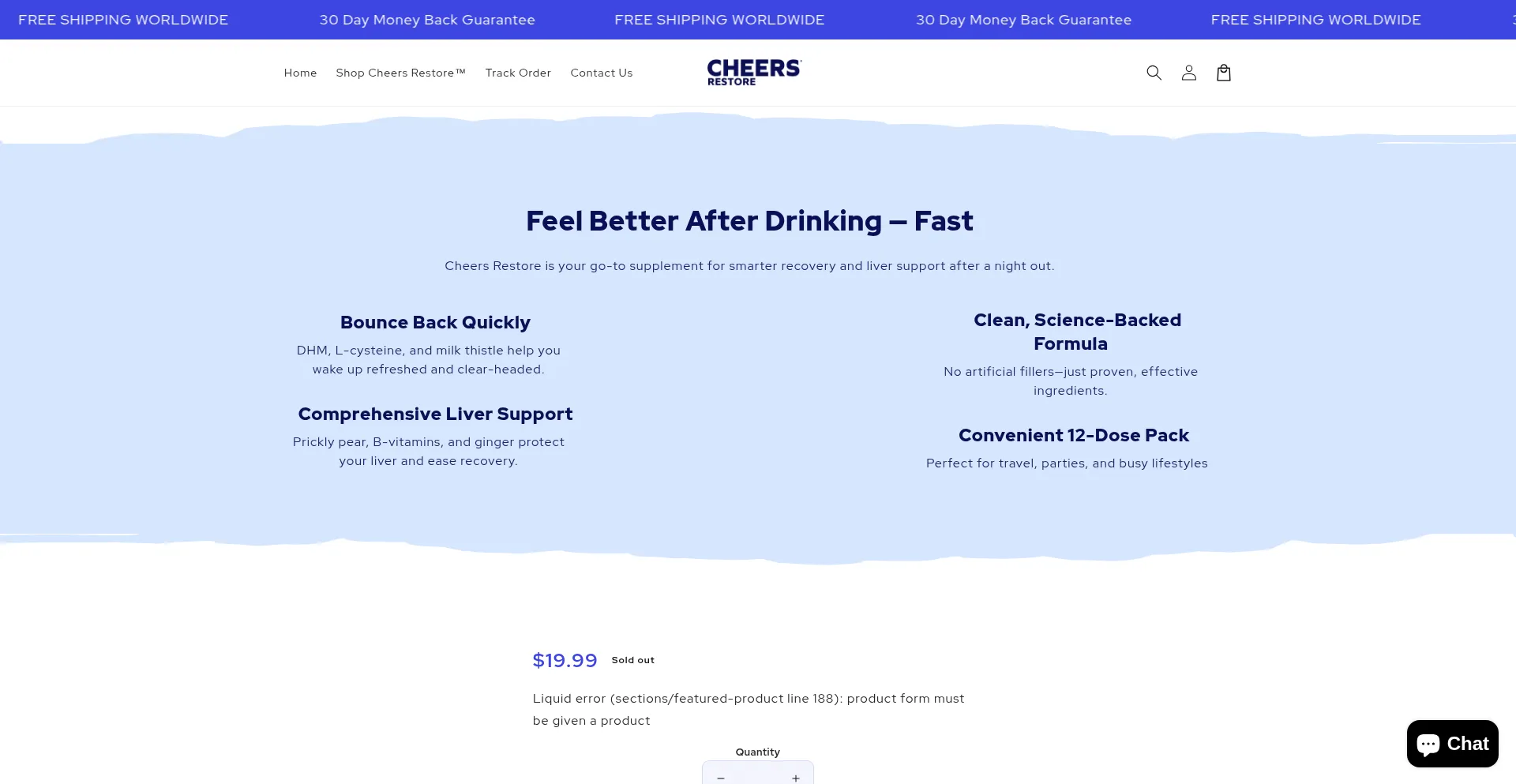 Website screenshot of Cheersrestore.co