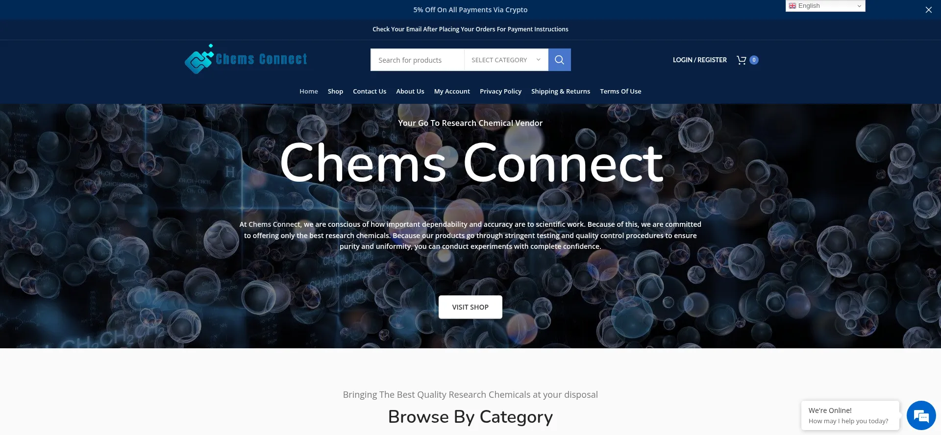 Website screenshot of Chemsconnect.com