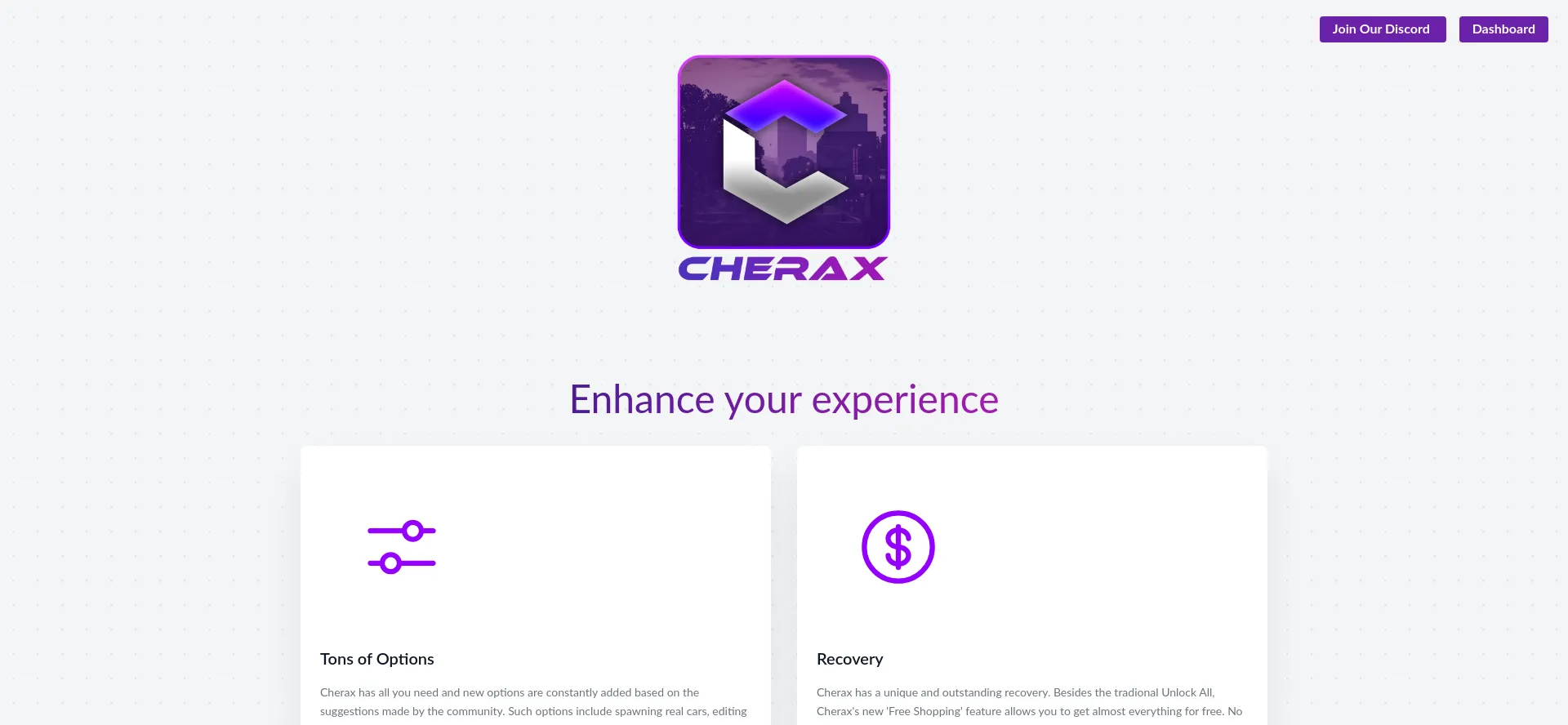 Website screenshot of Cherax.menu