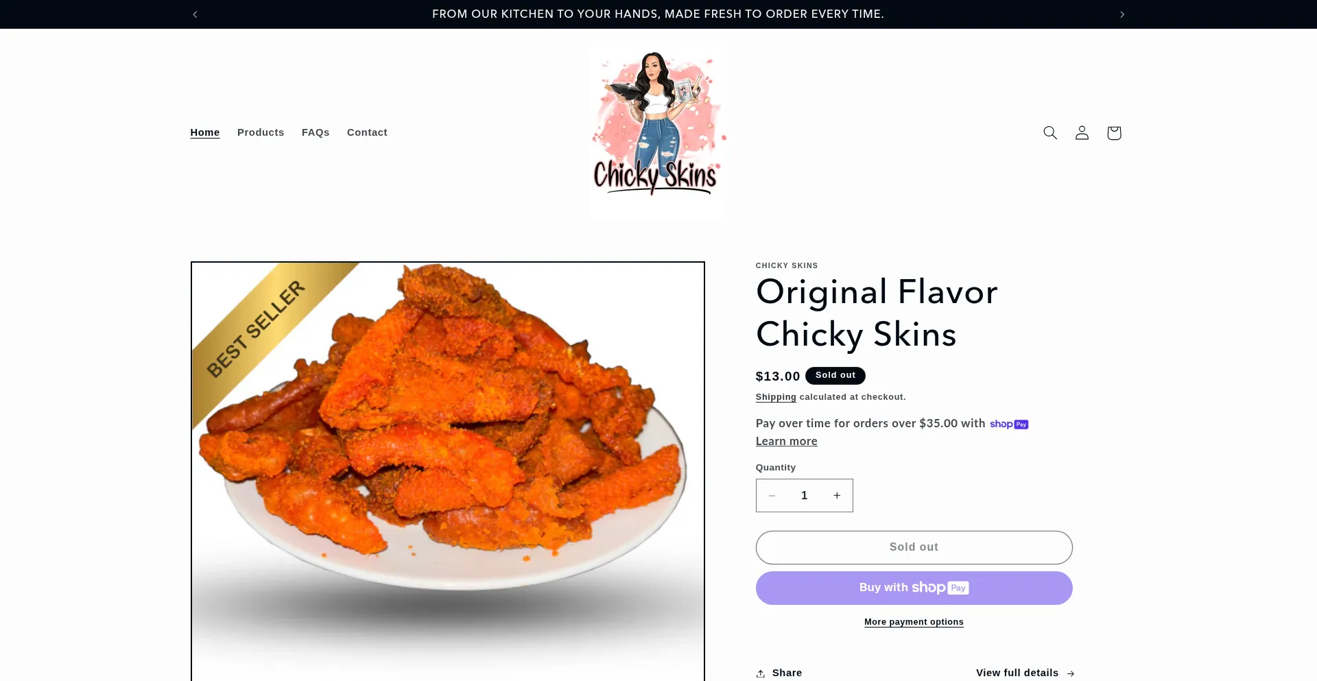 Website screenshot of Chickyskins.com
