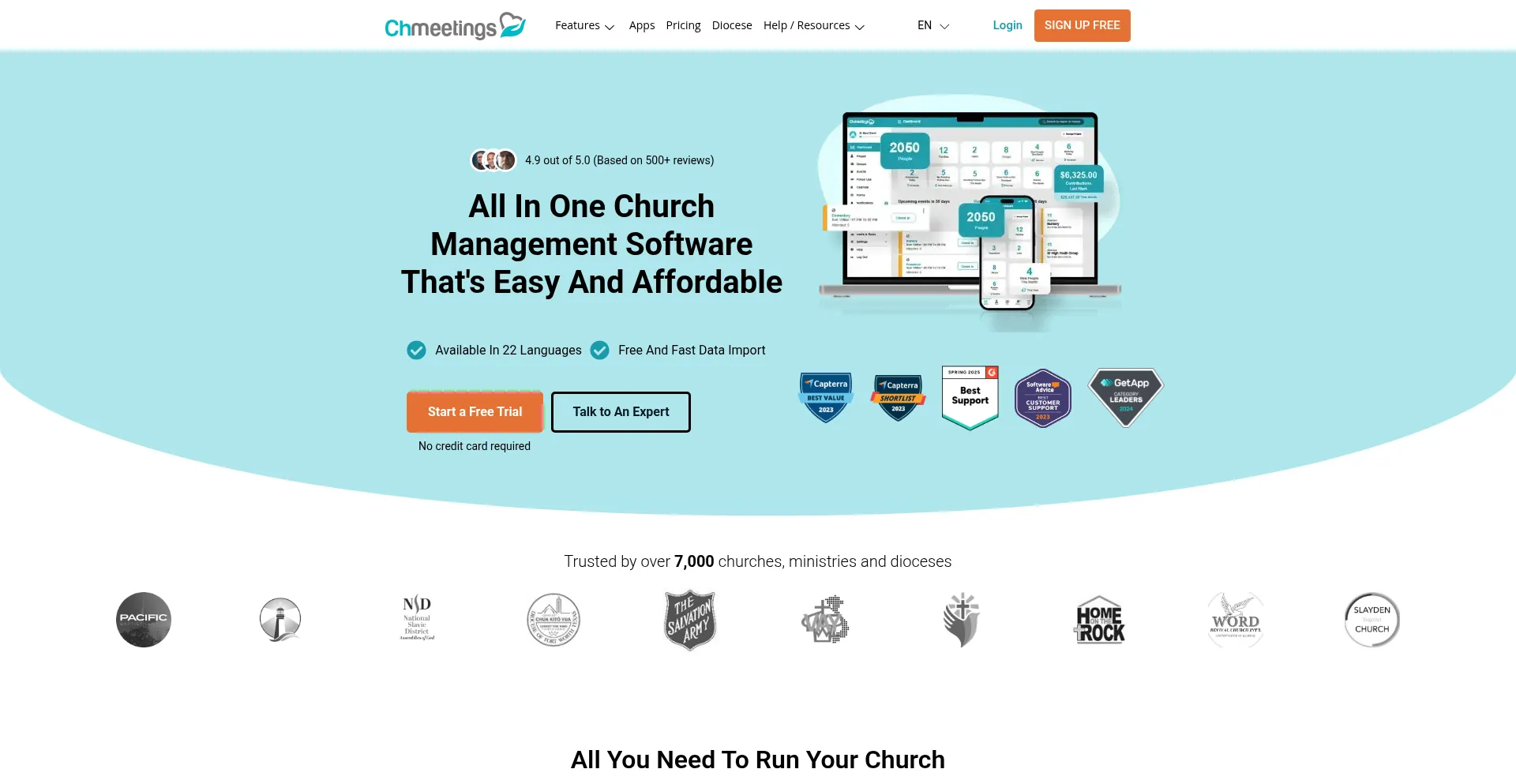 Website screenshot of Chmeetings.com