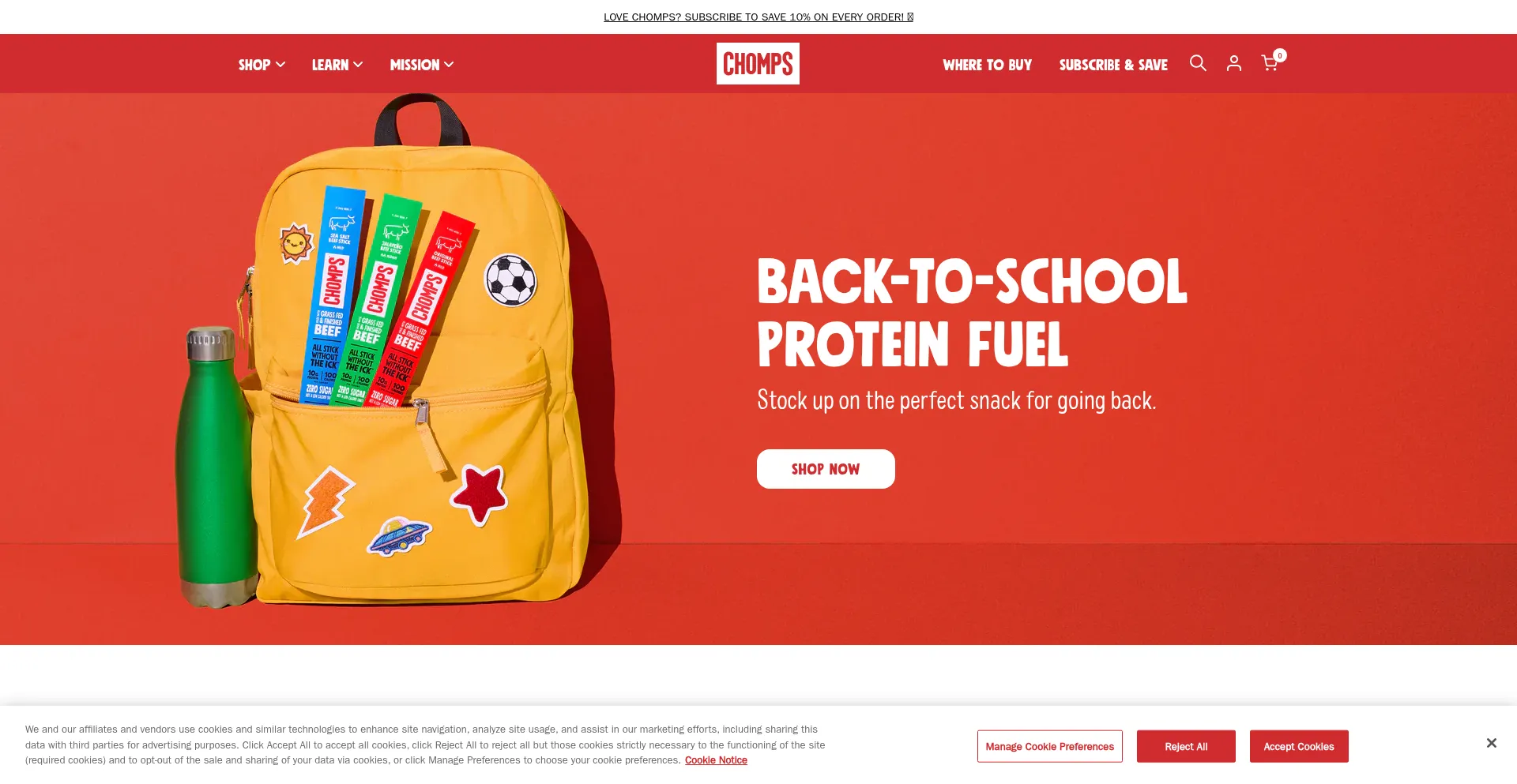 Website screenshot of Chomps.com