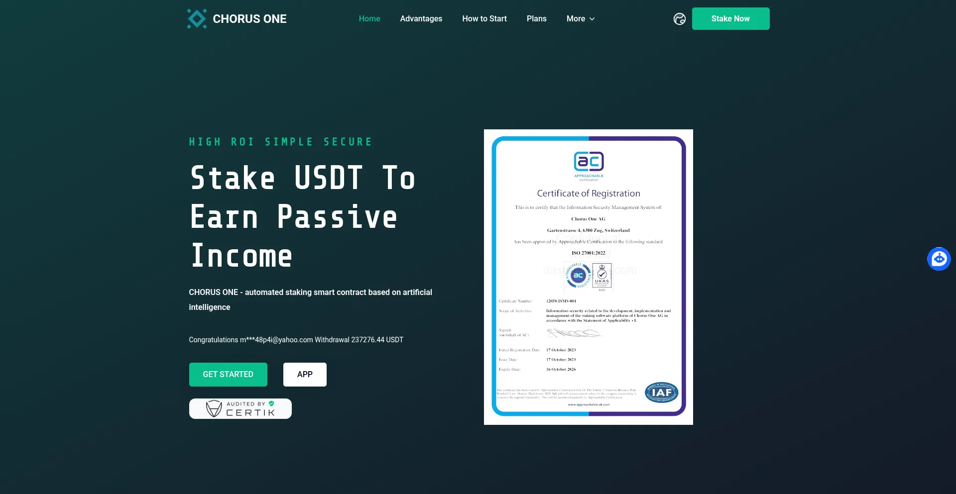 Website screenshot of Chorusone.org