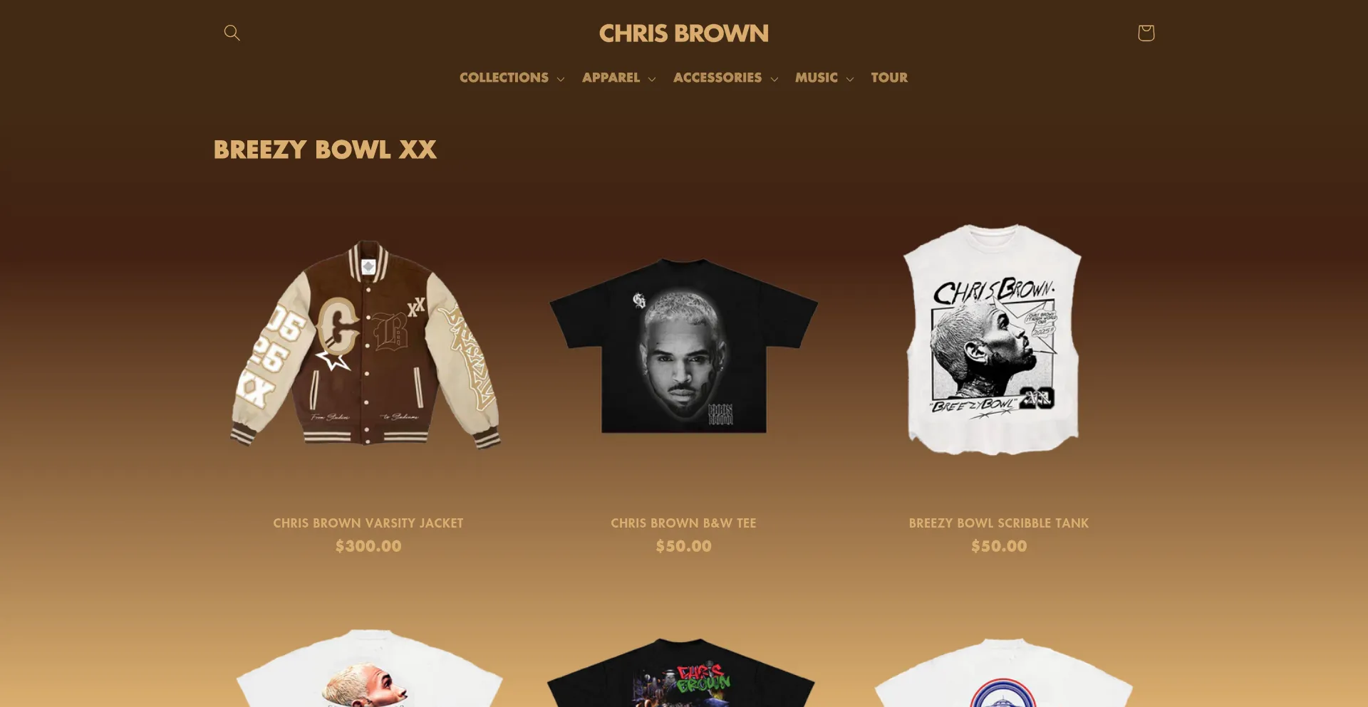 Website screenshot of Chrisbrownworldstore.com