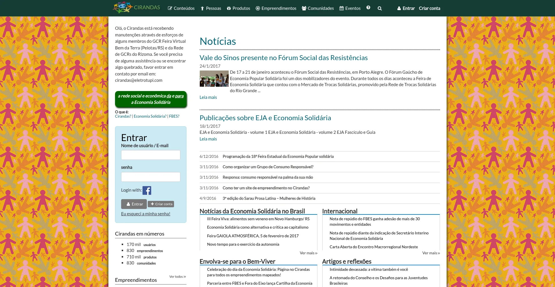 Website screenshot of Cirandas.net