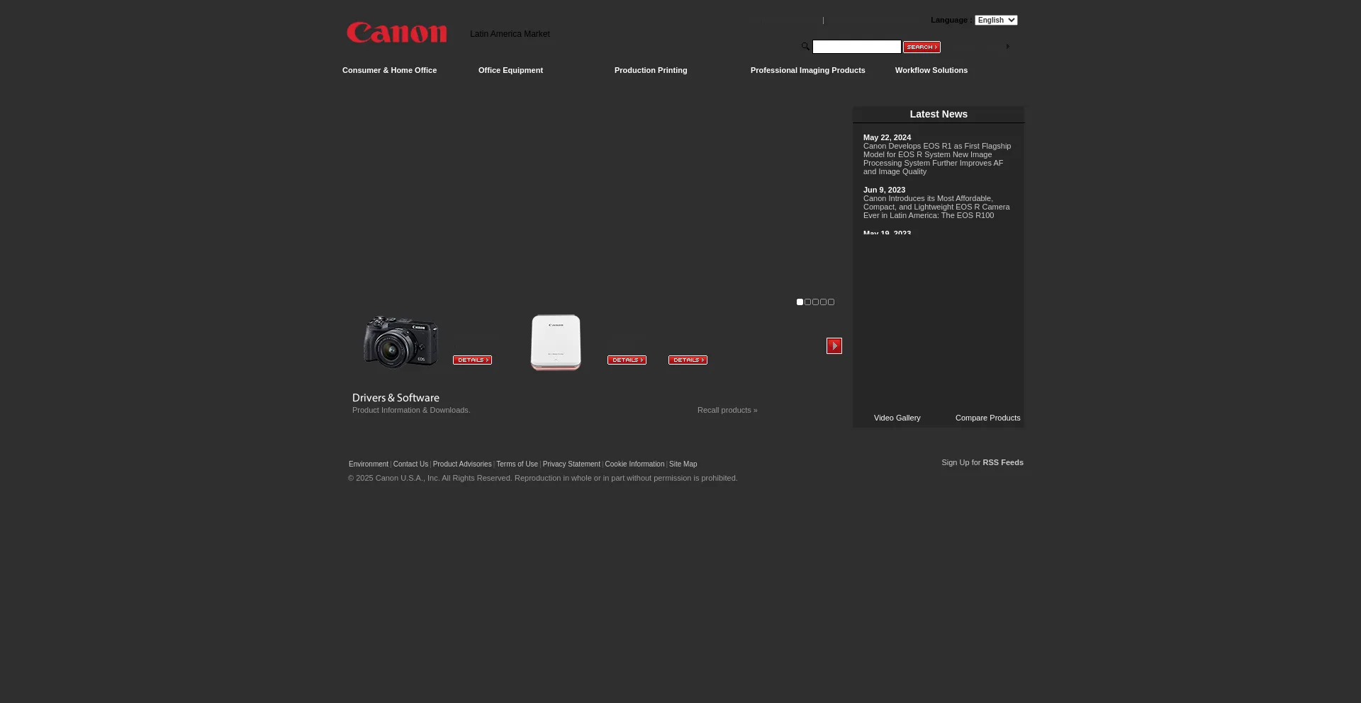 Website screenshot of Cla.canon.com