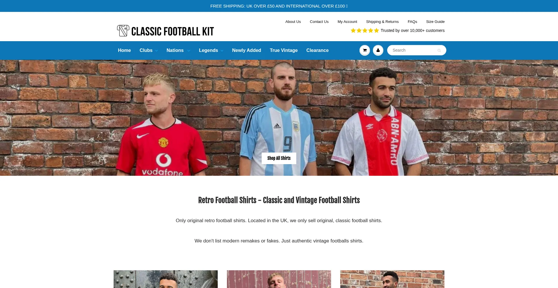 Website screenshot of Classicfootballkit.fr