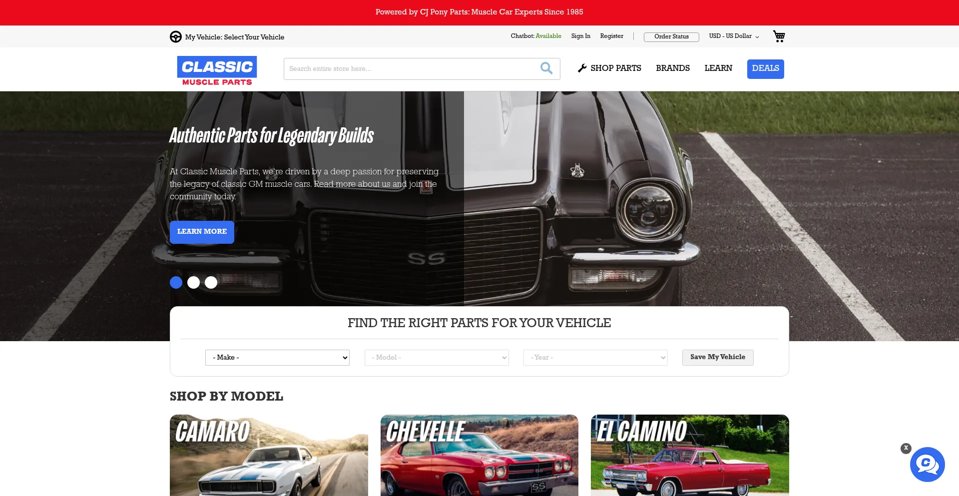 Website screenshot of Classicmuscleparts.com