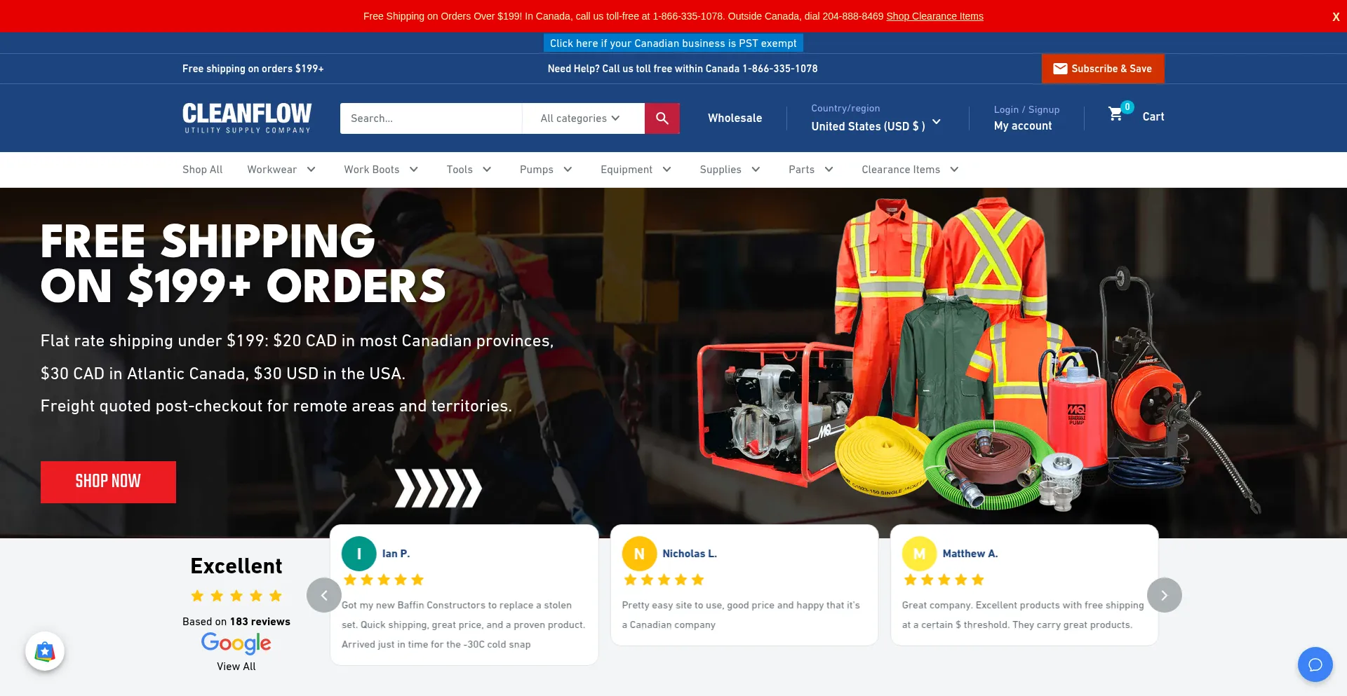 Website screenshot of Cleanflow.ca