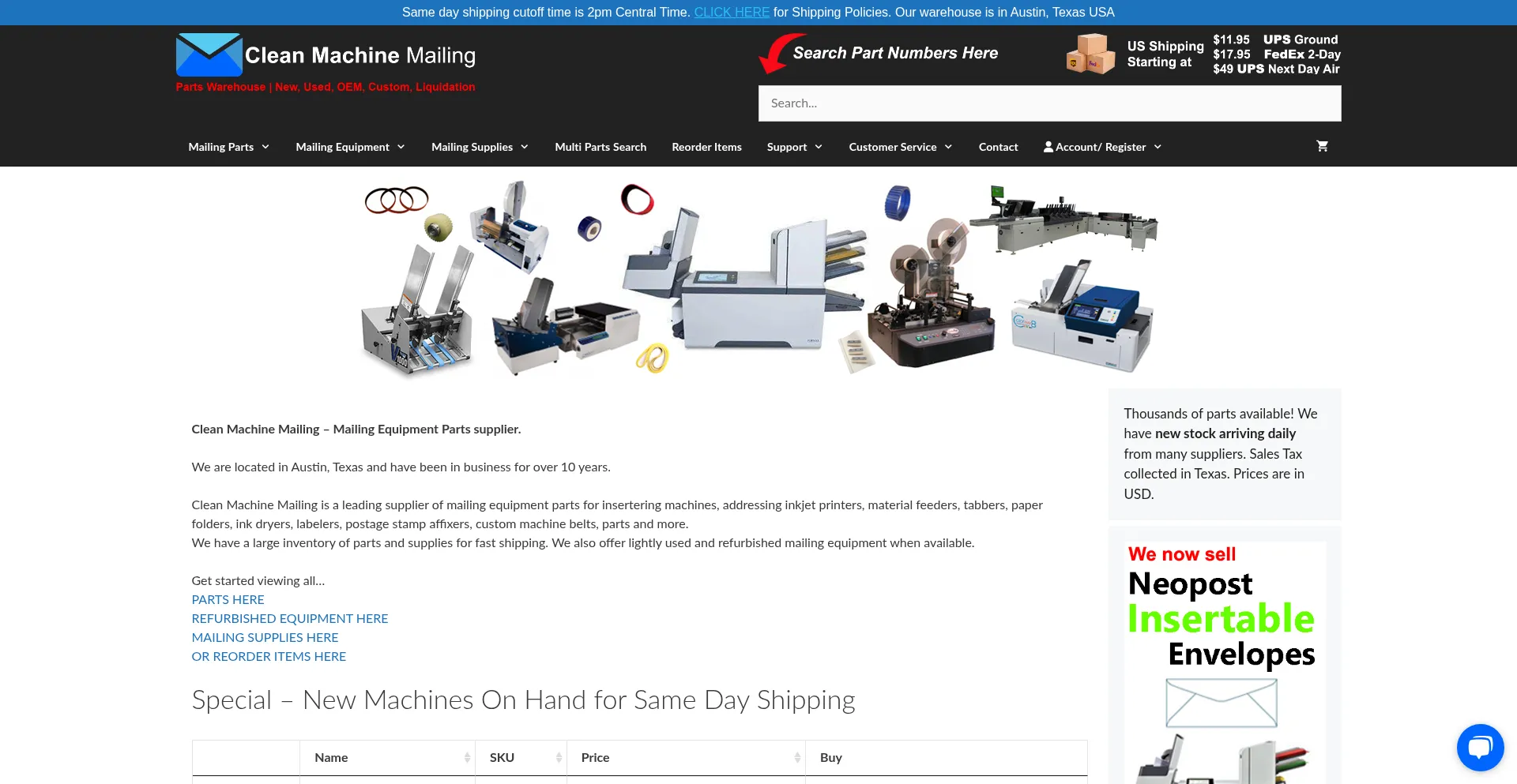 Website screenshot of Cleanmachinemailing.com