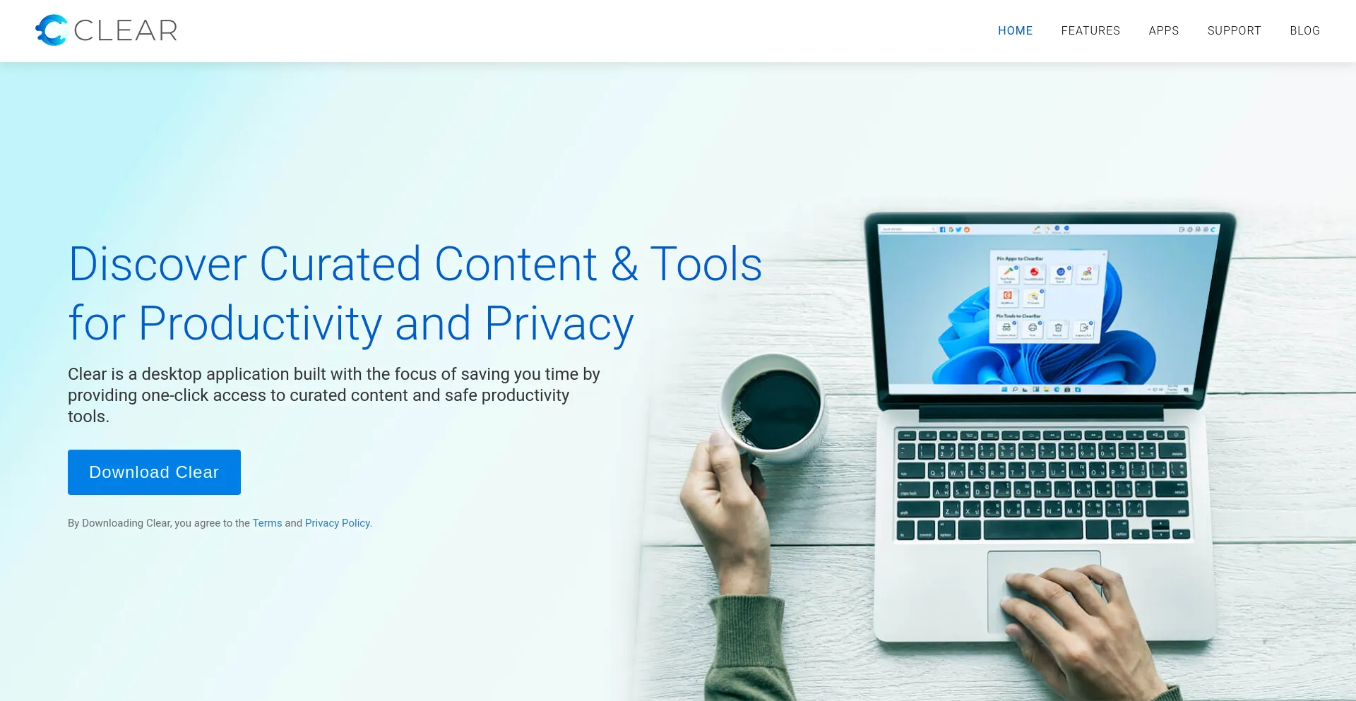 Website screenshot of Clearbar.app