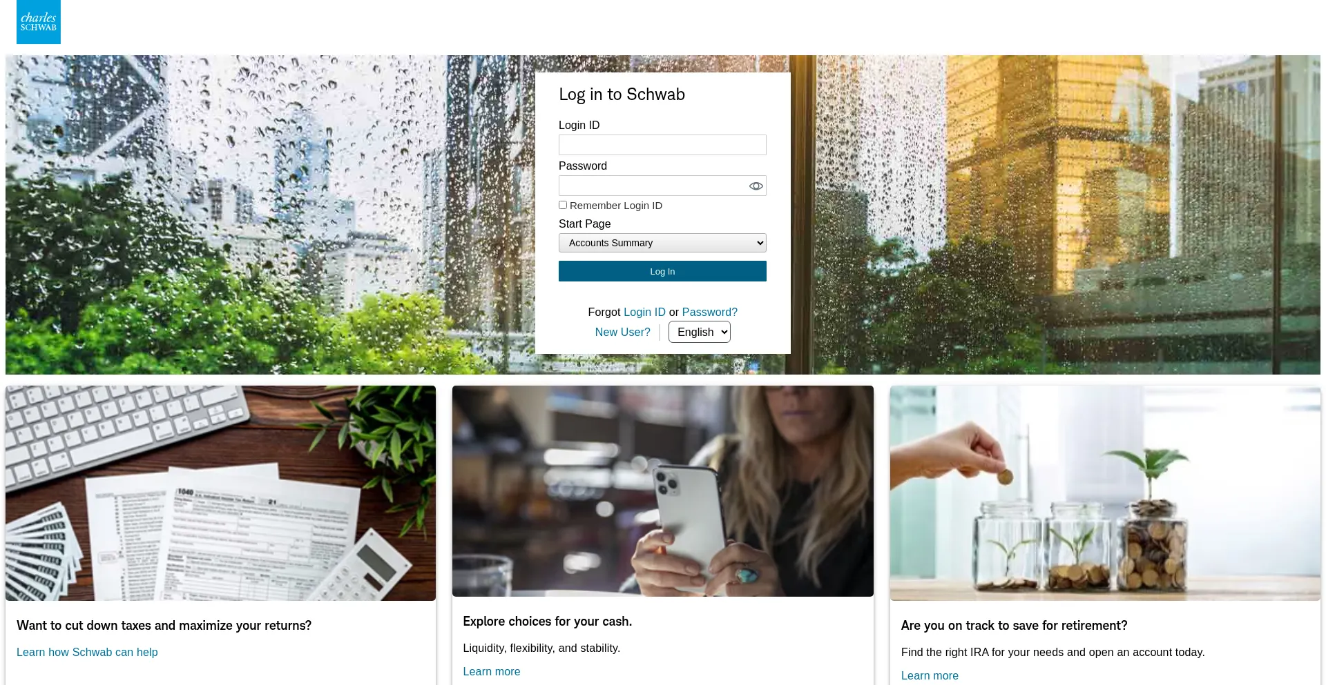 Website screenshot of Client.schwab.com