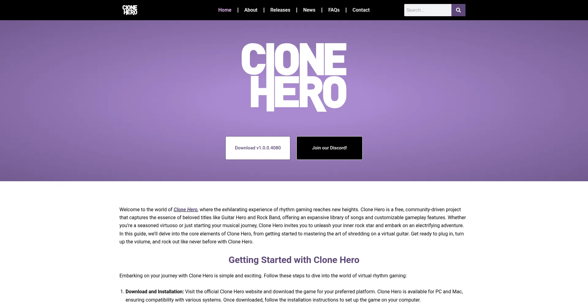 Website screenshot of Clonehero.org