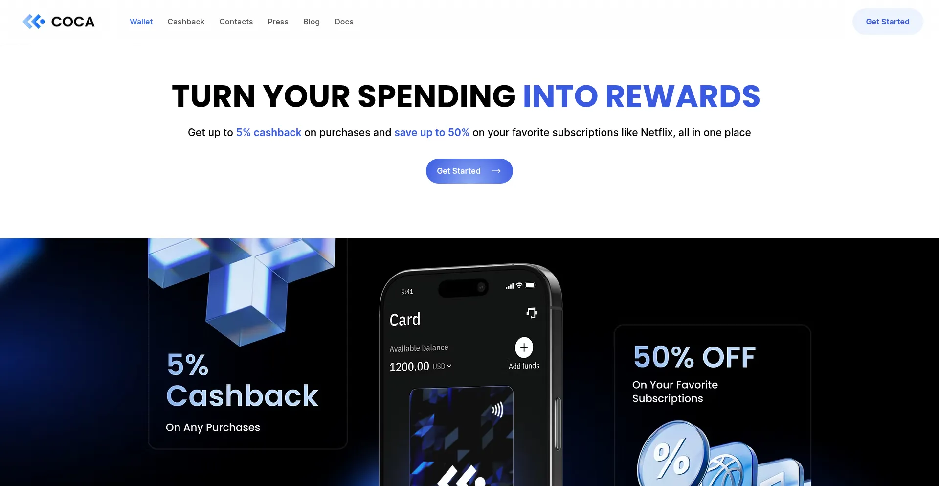 Website screenshot of Coca.xyz