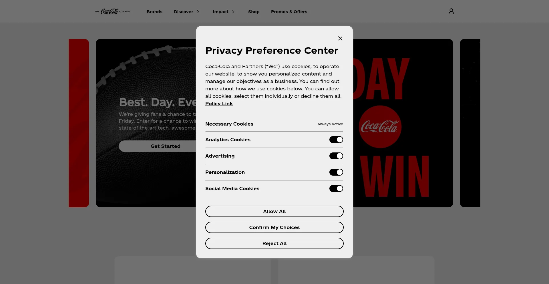 Website screenshot of Cocacola.com