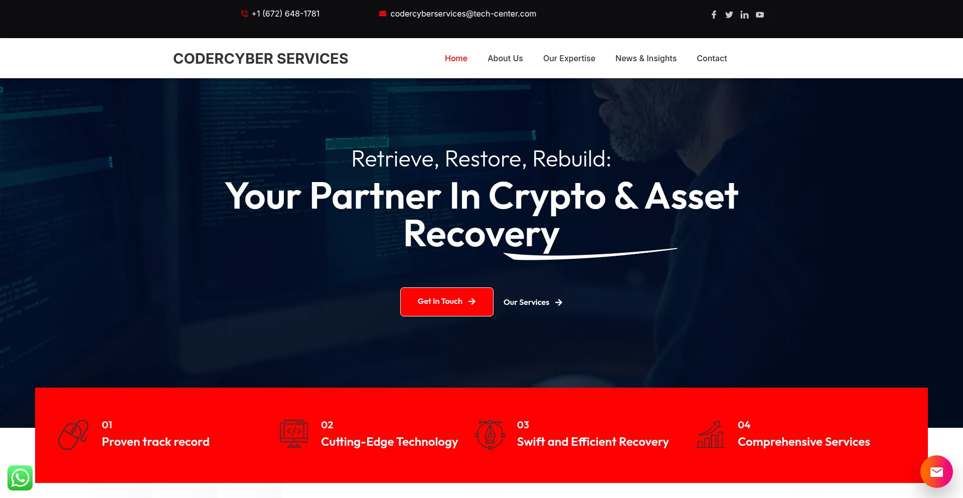 Website screenshot of Codercyberservices.com