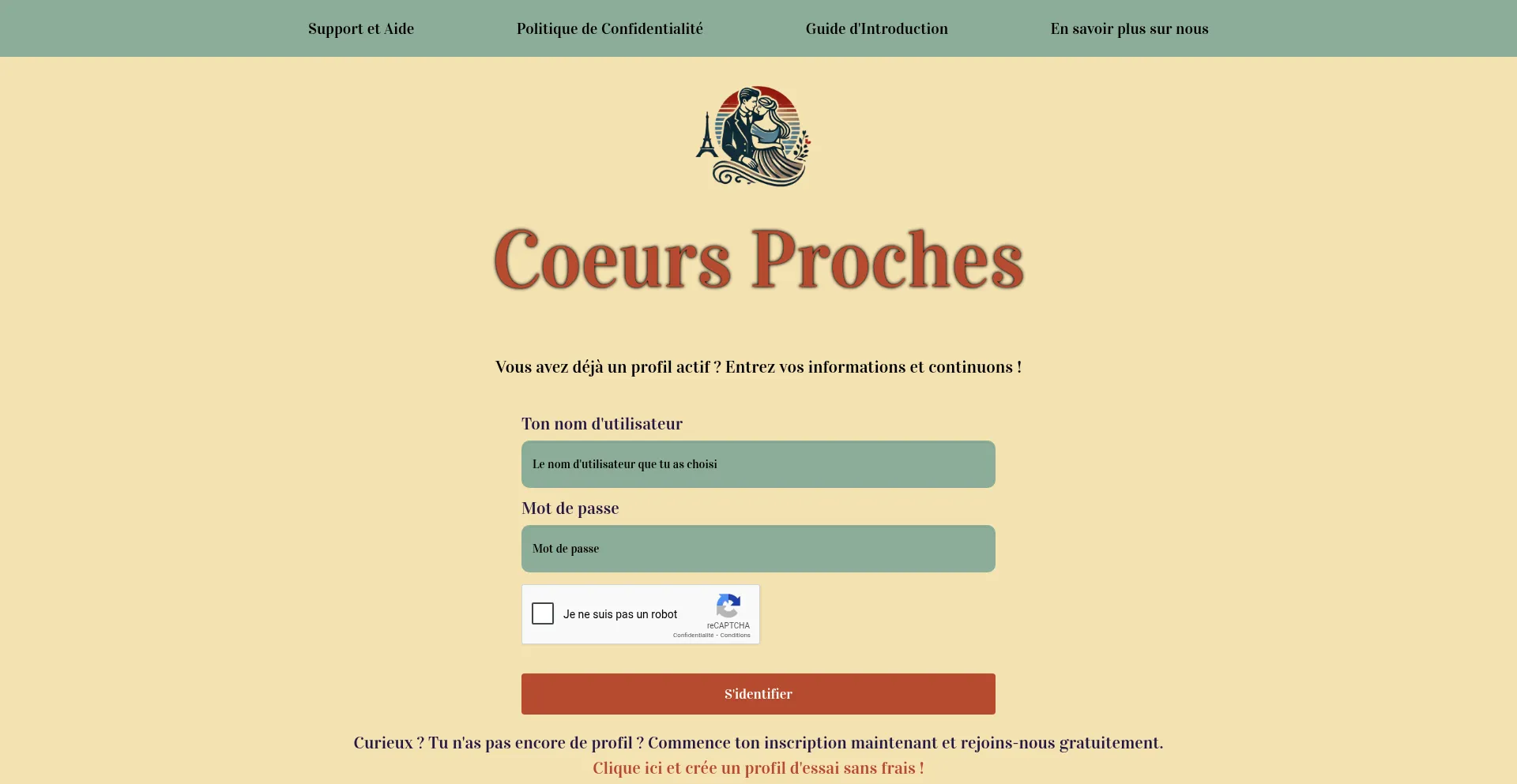 Website screenshot of Coeursproches.com