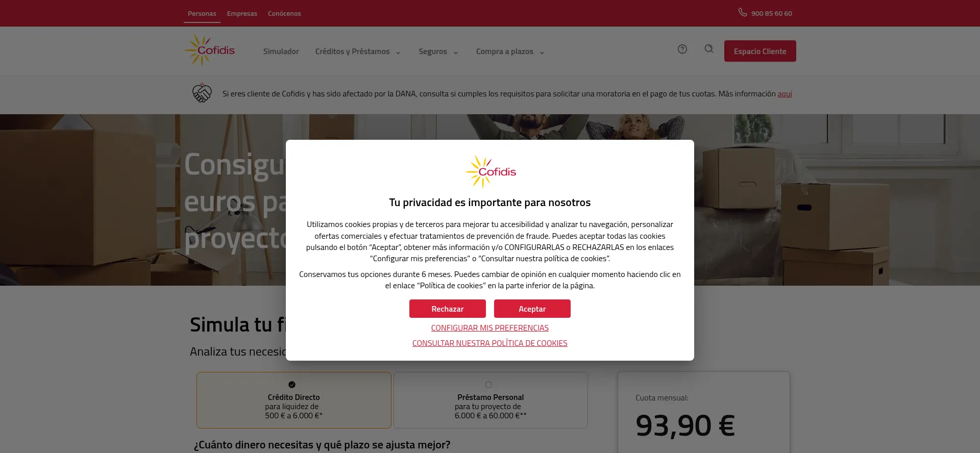 Website screenshot of Cofidis.es