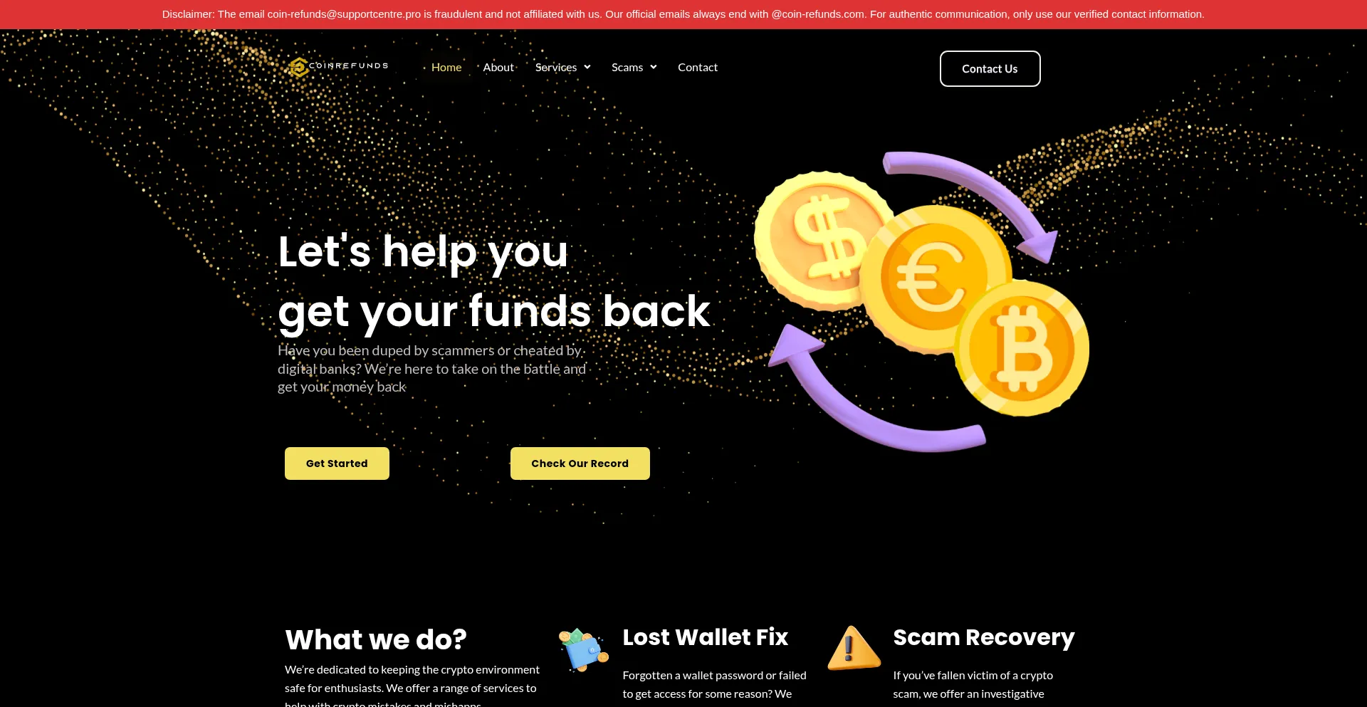 Website screenshot of Coin-refunds.com