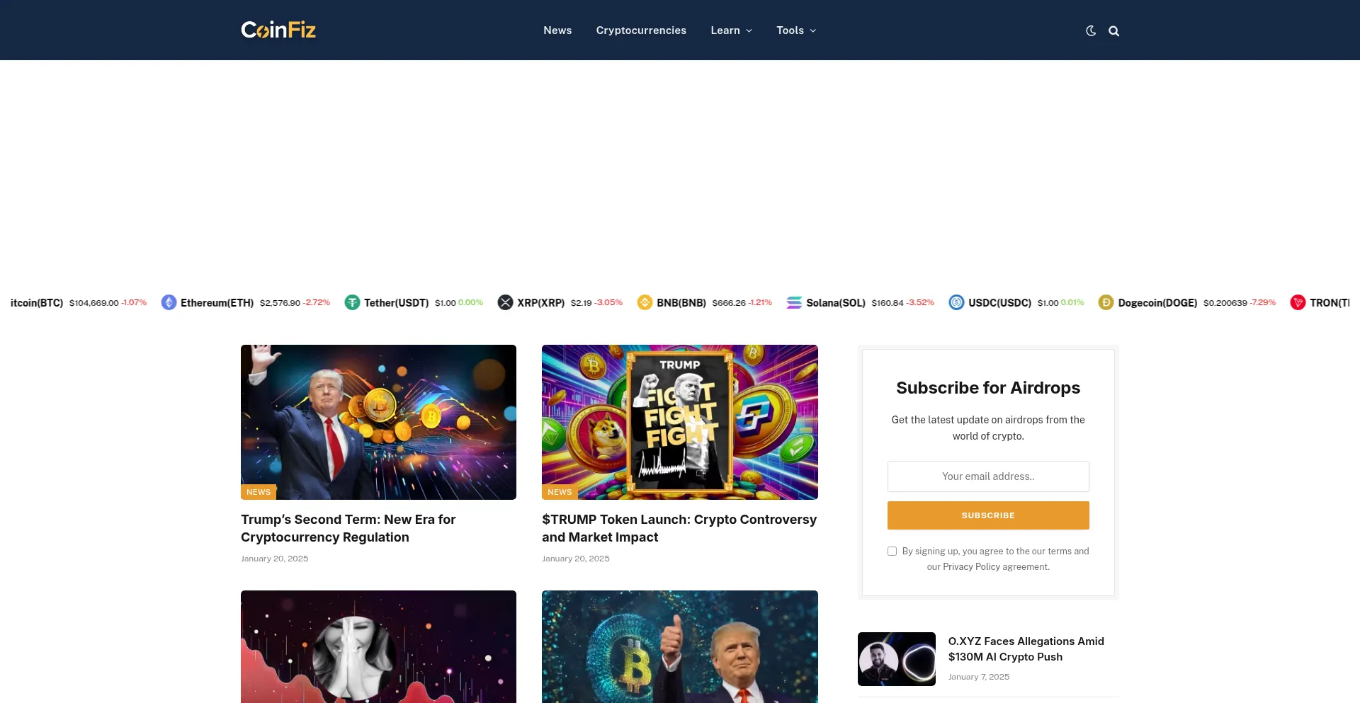 Website screenshot of Coinfiz.com