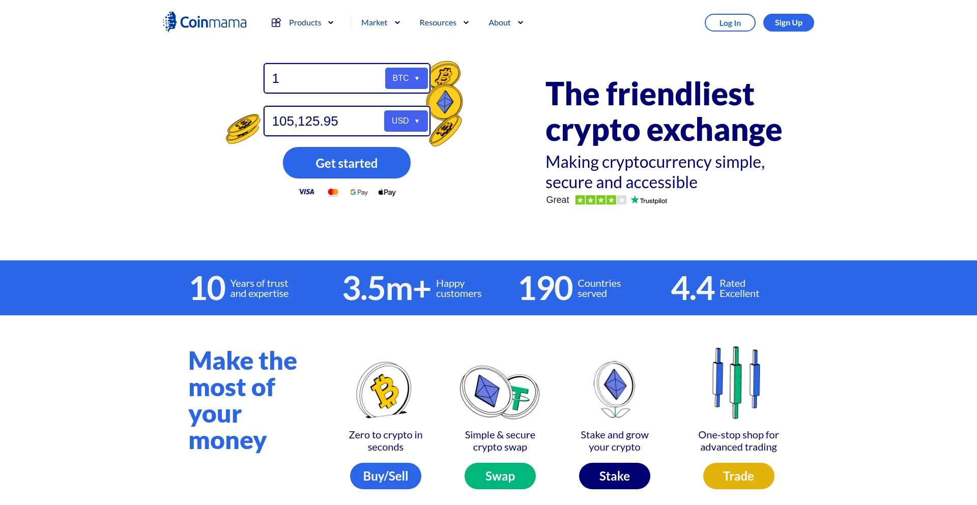 Website screenshot of Coinmama.com