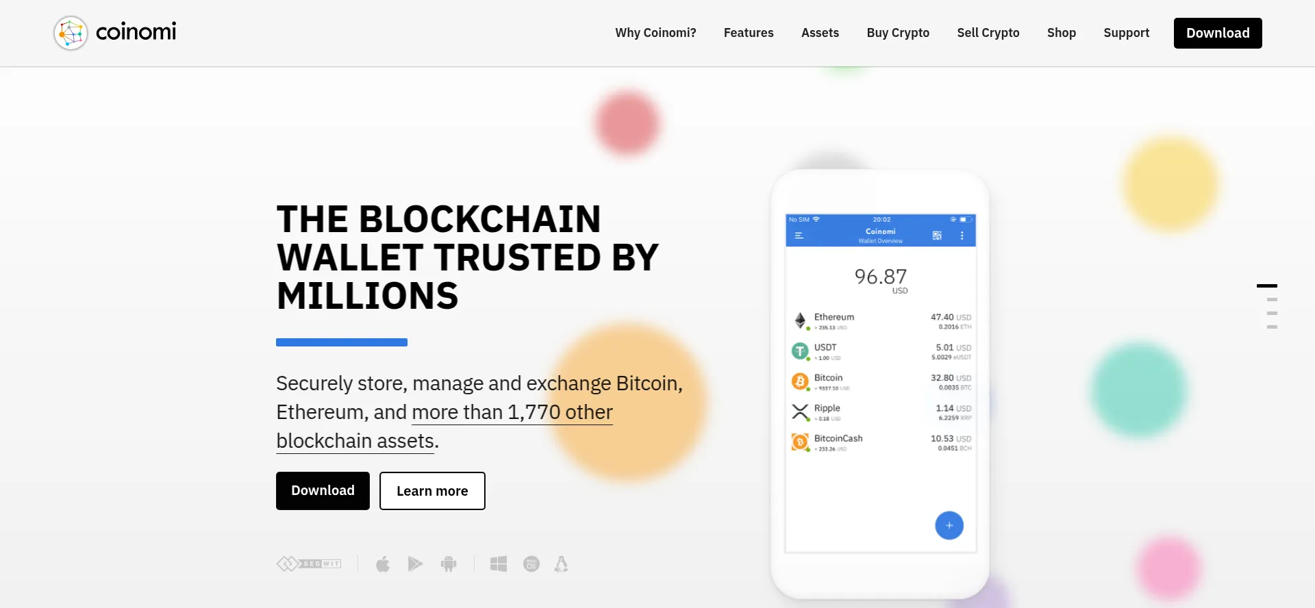 Website screenshot of Coinomi.com