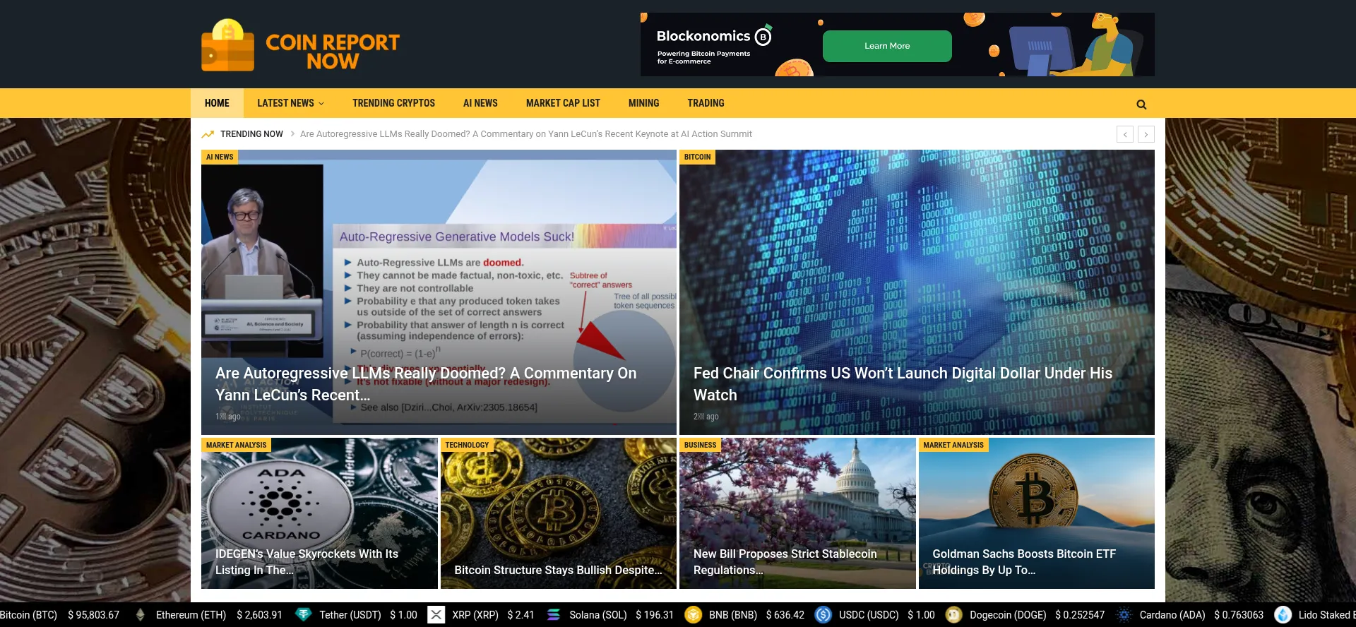 Website screenshot of Coinreportnow.net