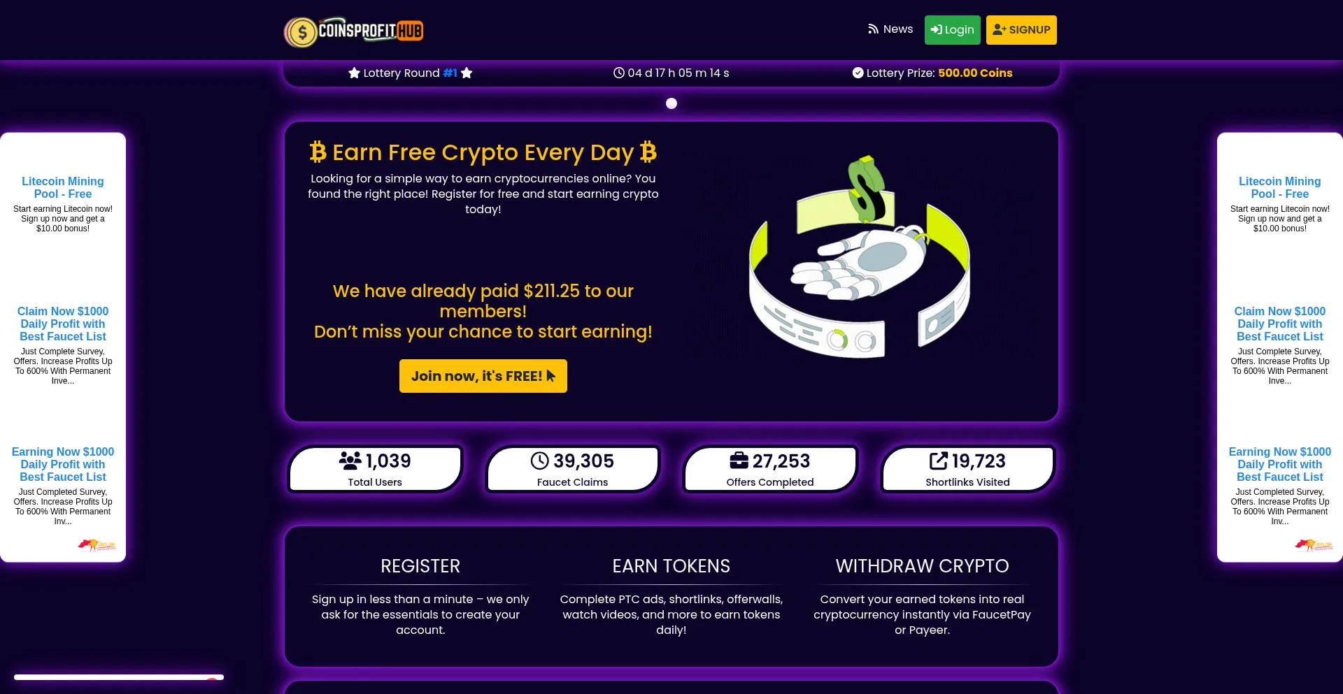 Website screenshot of Coinsprofithub.com