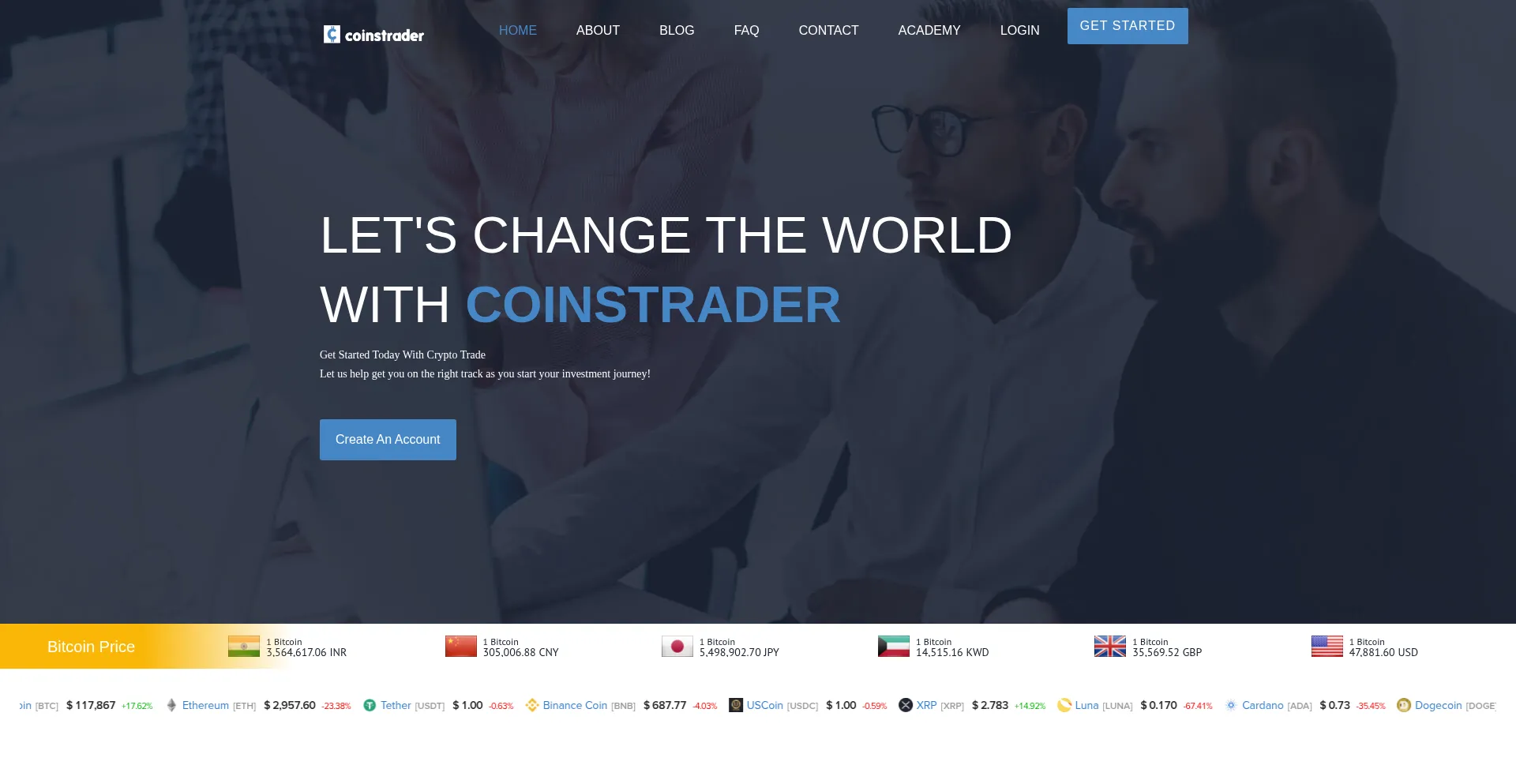 Website screenshot of Coinstraderhub.com